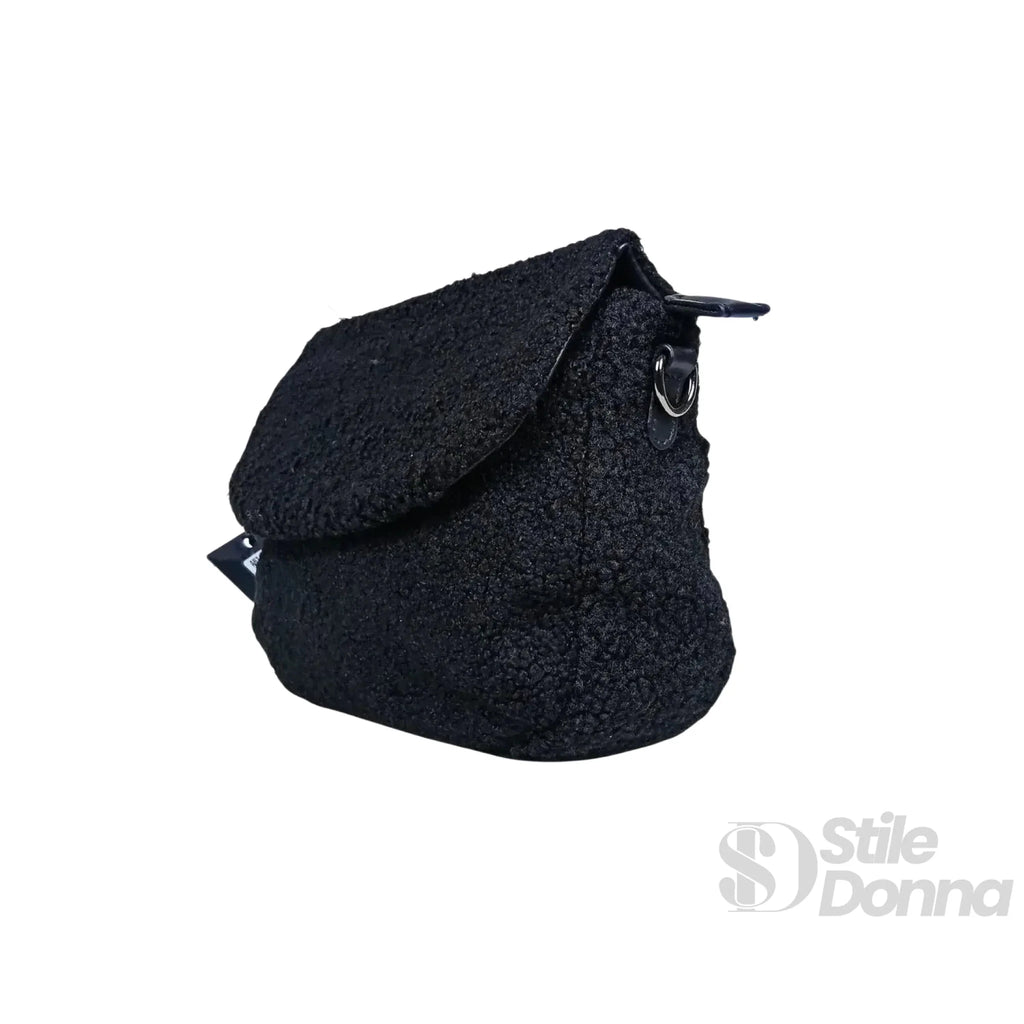 Borsa Nera con Manico Intrecciato in Tessuto Testurizzato e Ecopelle con Tracolla Regolabile - Stile Donna Bags
