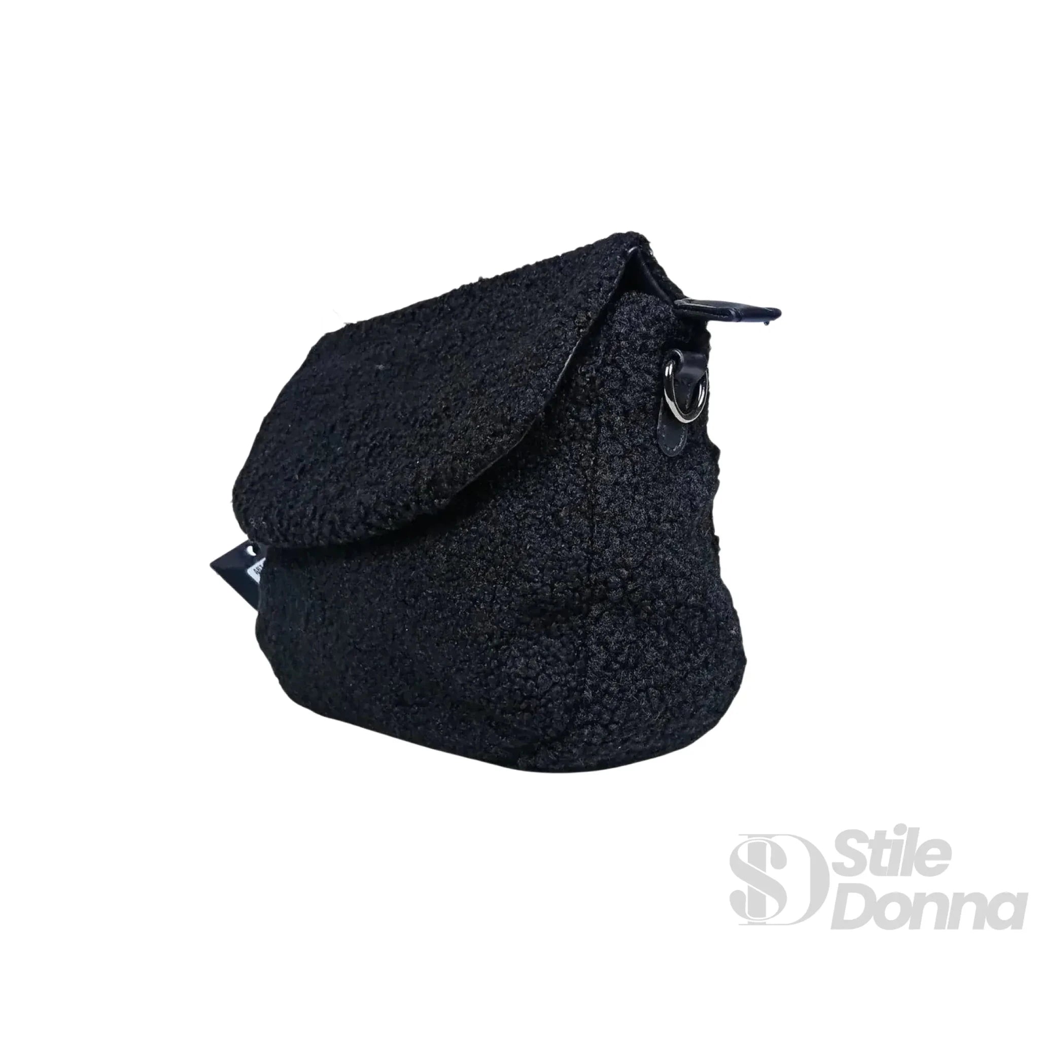 Borsa Nera con Manico Intrecciato in Tessuto Testurizzato e Ecopelle con Tracolla Regolabile - Stile Donna Bags