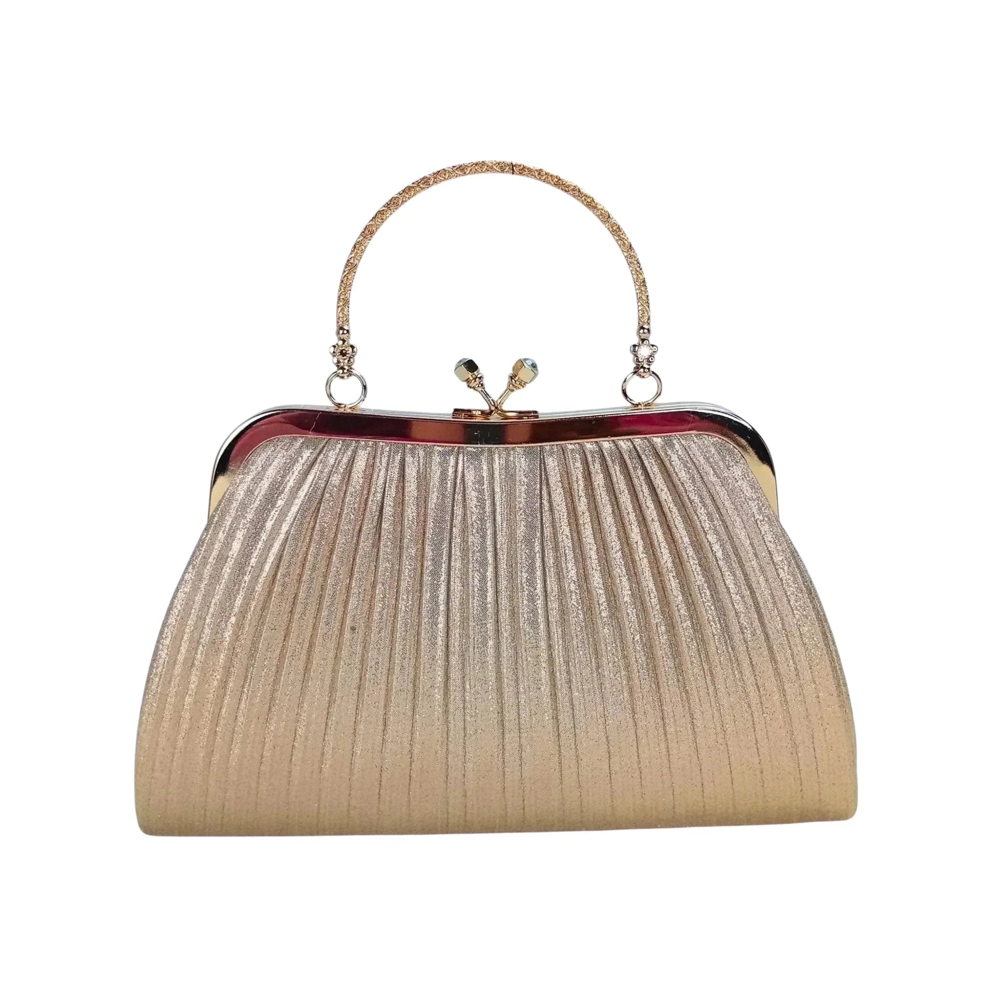 Borsa Soft Pouch con Strass Cristallo Dorato e Tracolla - Stile Donna Bags