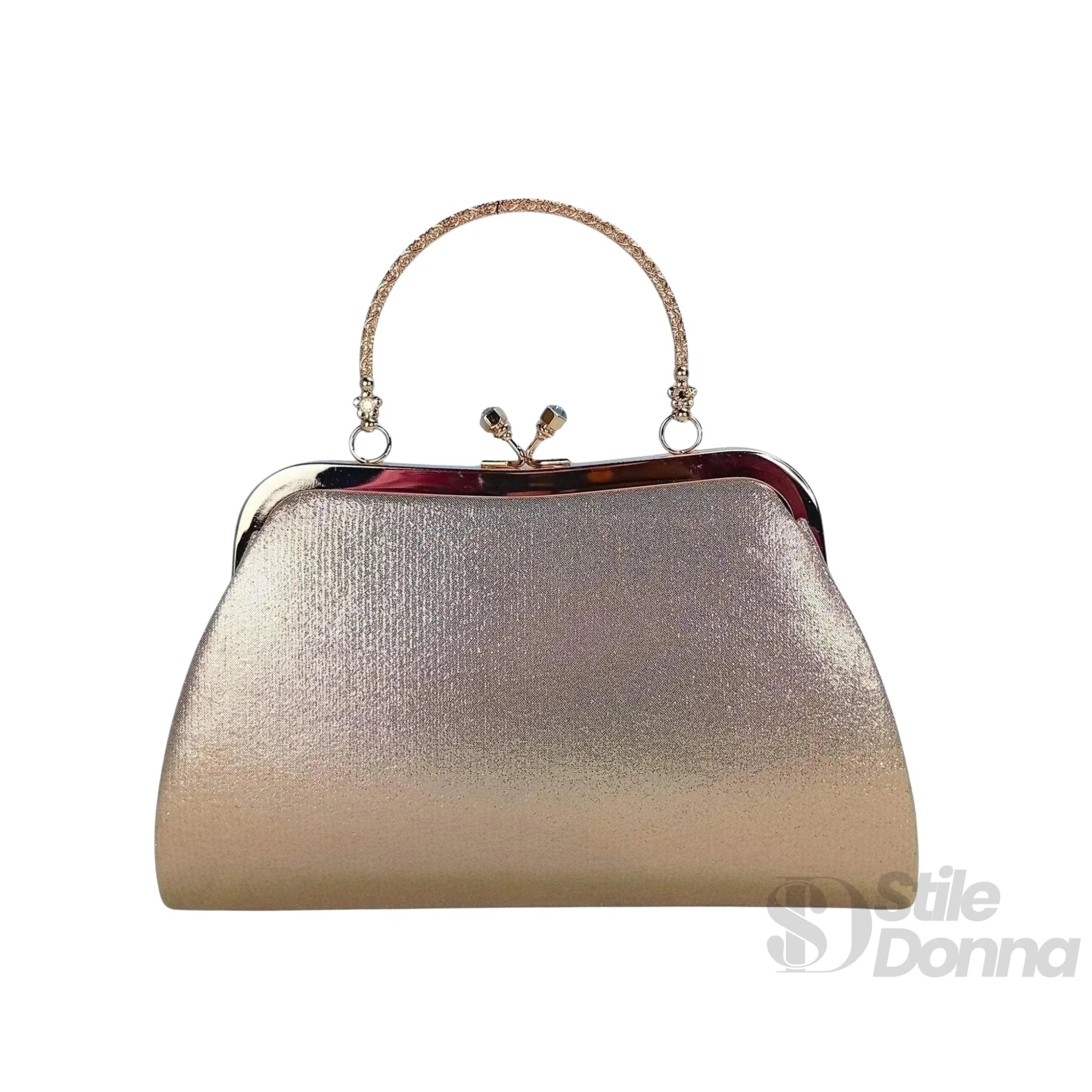 Borsa Soft Pouch con Strass Cristallo Dorato e Tracolla - Stile Donna Bags