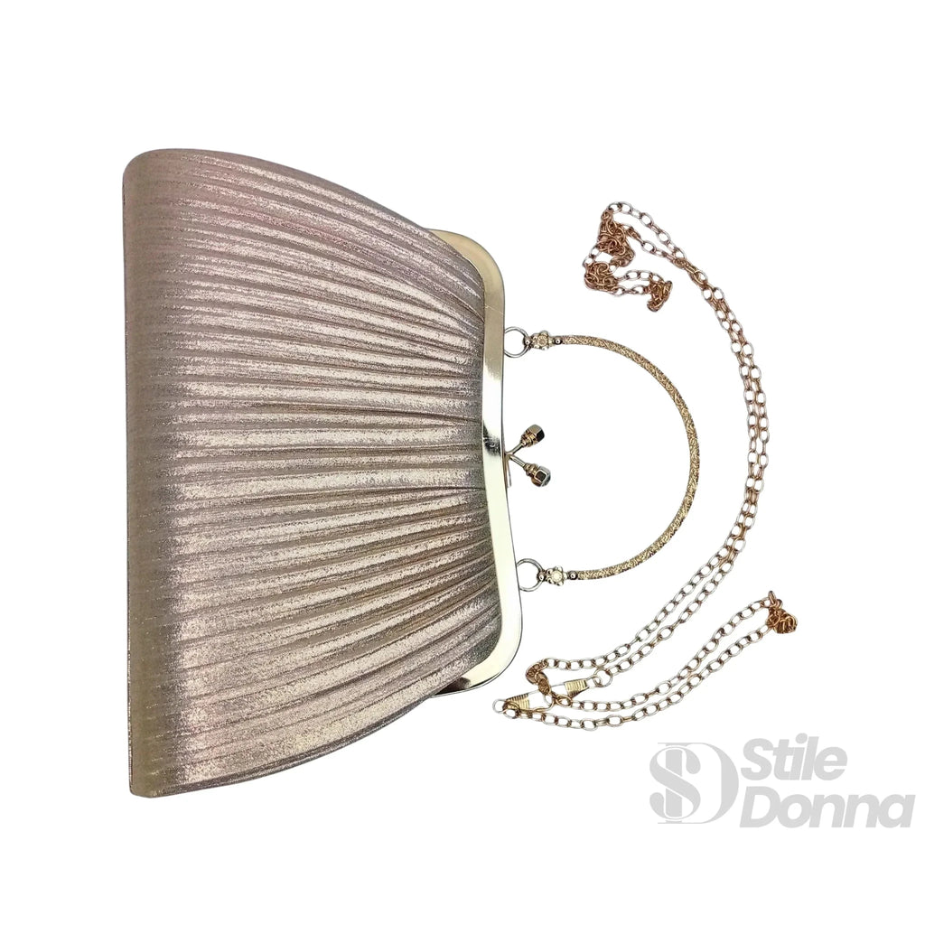 Borsa Soft Pouch con Strass Cristallo Dorato e Tracolla - Stile Donna Bags
