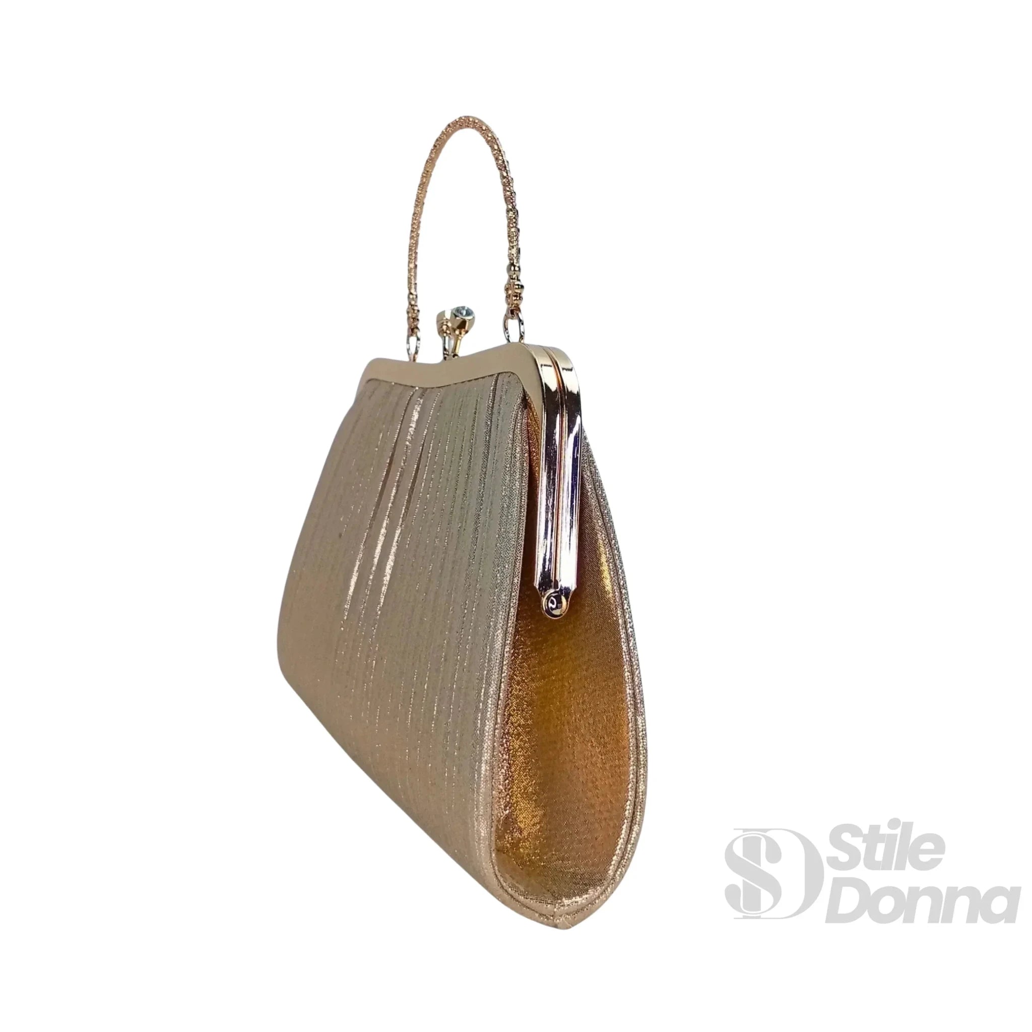 Borsa Soft Pouch con Strass Cristallo Dorato e Tracolla - Stile Donna Bags