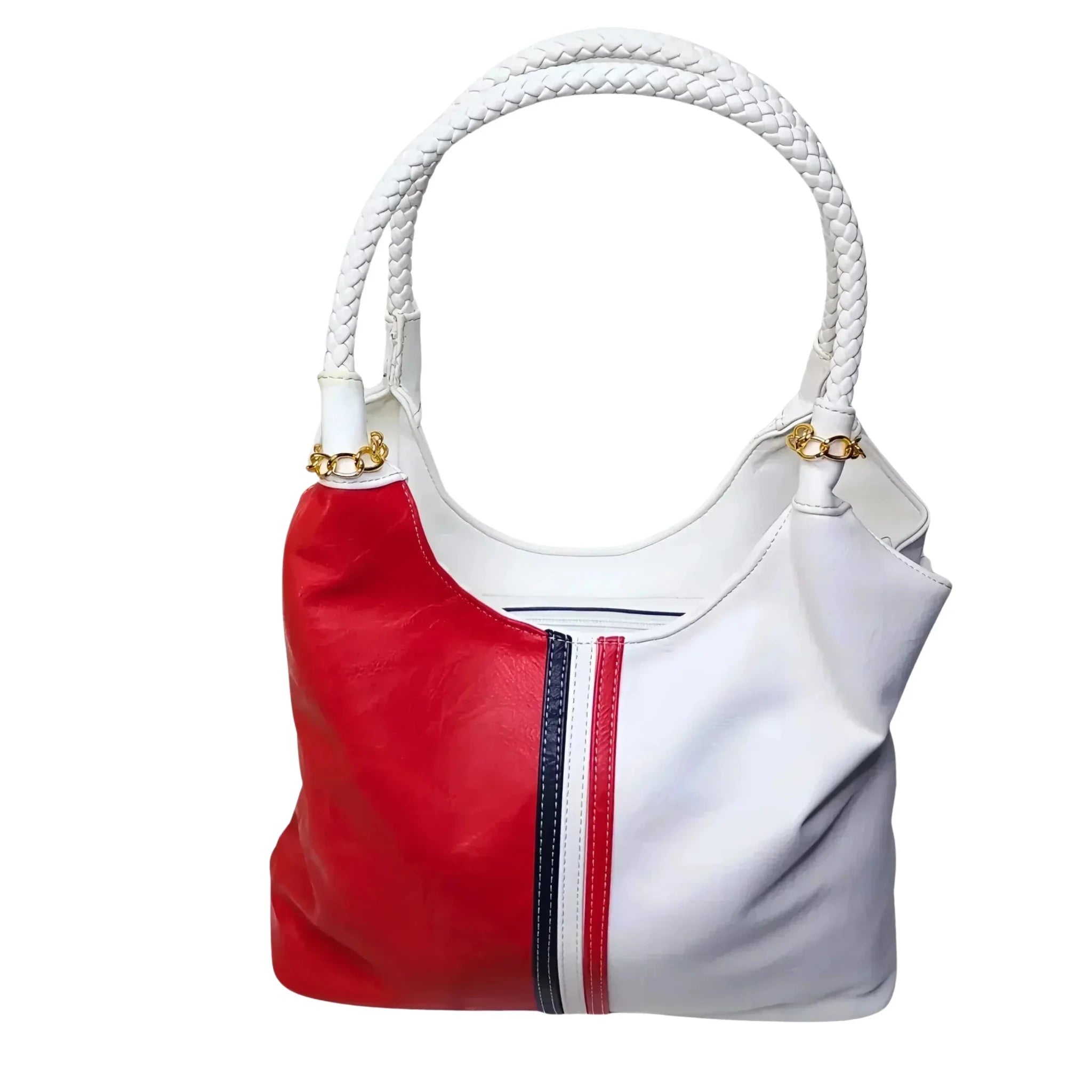 Borsa Tote a Spalla in Ecopelle Tricolore con Manici Intrecciati - Stile Donna Bags