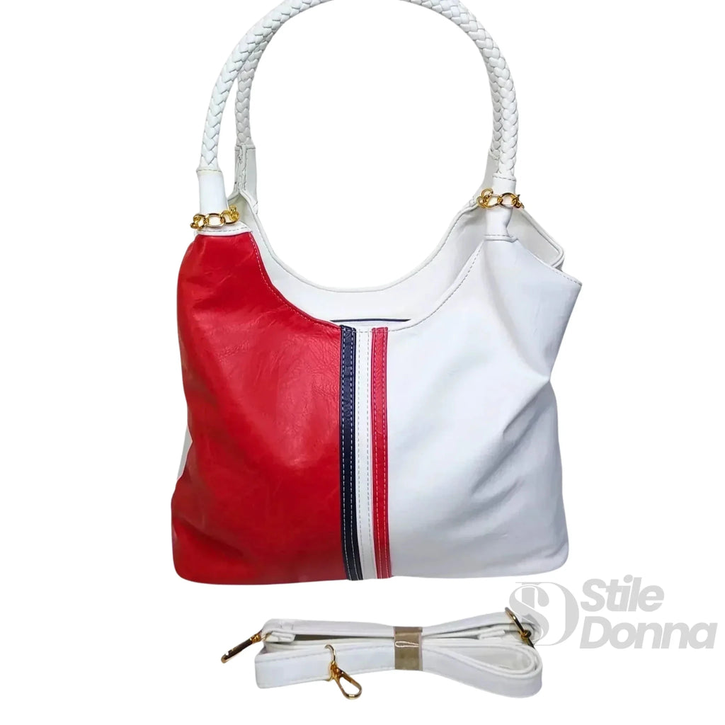 Borsa Tote a Spalla in Ecopelle Tricolore con Manici Intrecciati - Stile Donna Bags