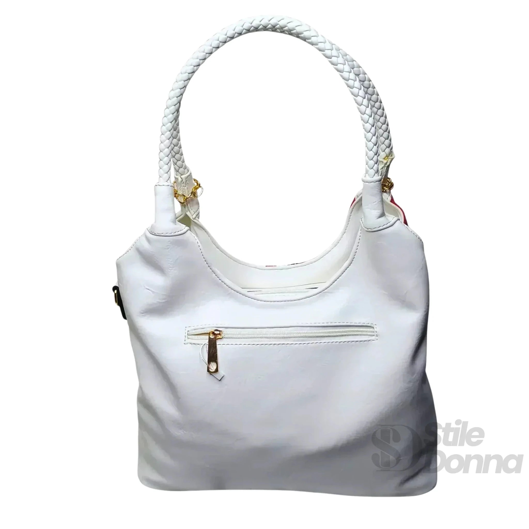 Borsa Tote a Spalla in Ecopelle Tricolore con Manici Intrecciati - Stile Donna Bags