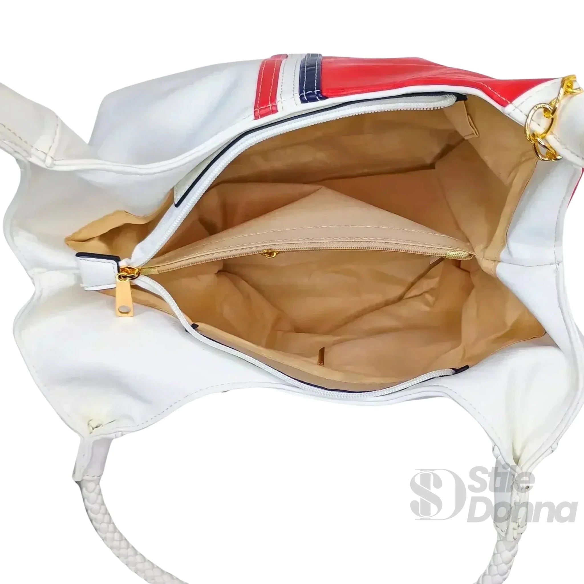 Borsa Tote a Spalla in Ecopelle Tricolore con Manici Intrecciati - Stile Donna Bags