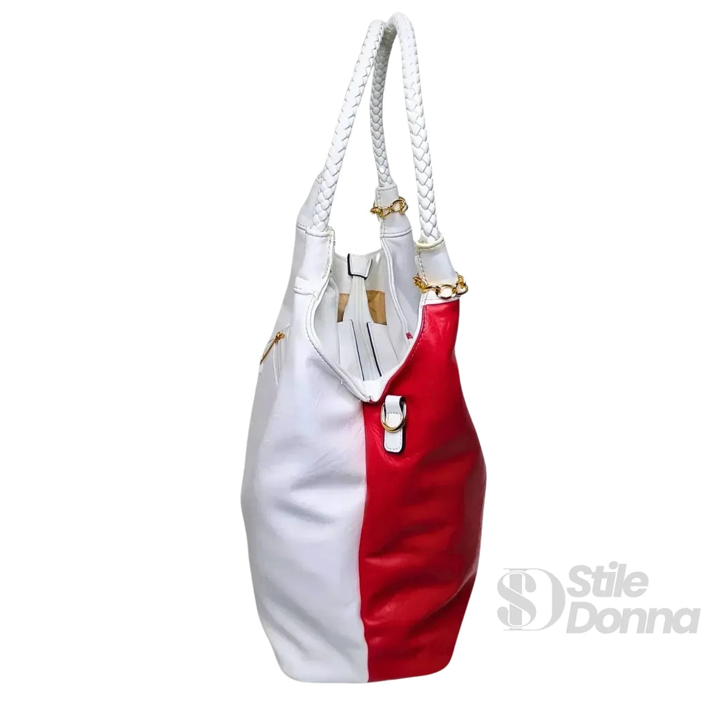 Borsa Tote a Spalla in Ecopelle Tricolore con Manici Intrecciati - Stile Donna Bags