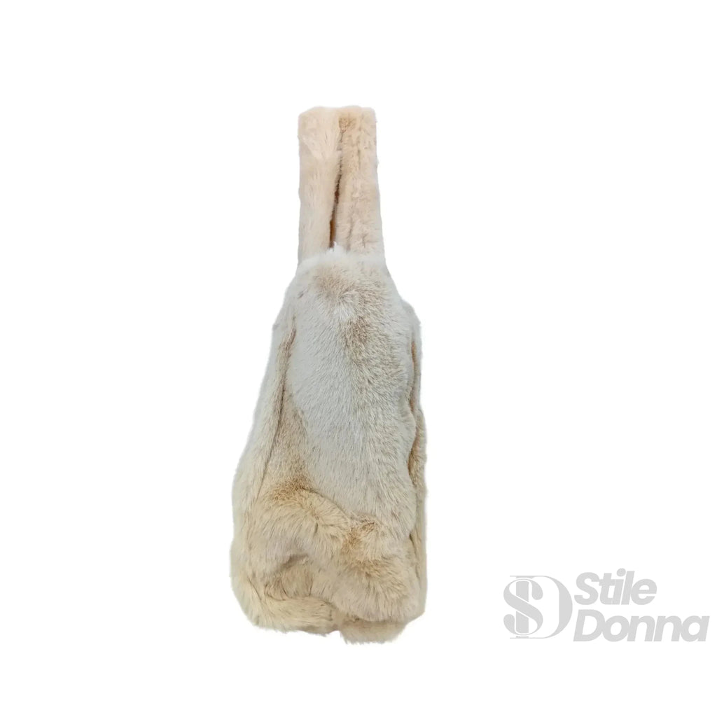 Borsa Tote in Pelliccia Sintetica Color Crema per Outfit Casual e Formali - Stile Donna Bags
