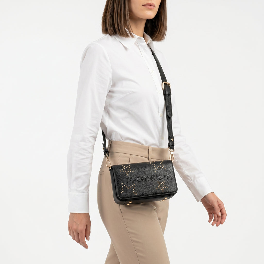 Coconuda Borsa Tracolla in Ecopelle con Logo in Rilievo e Borchie - Stile Donna Bags