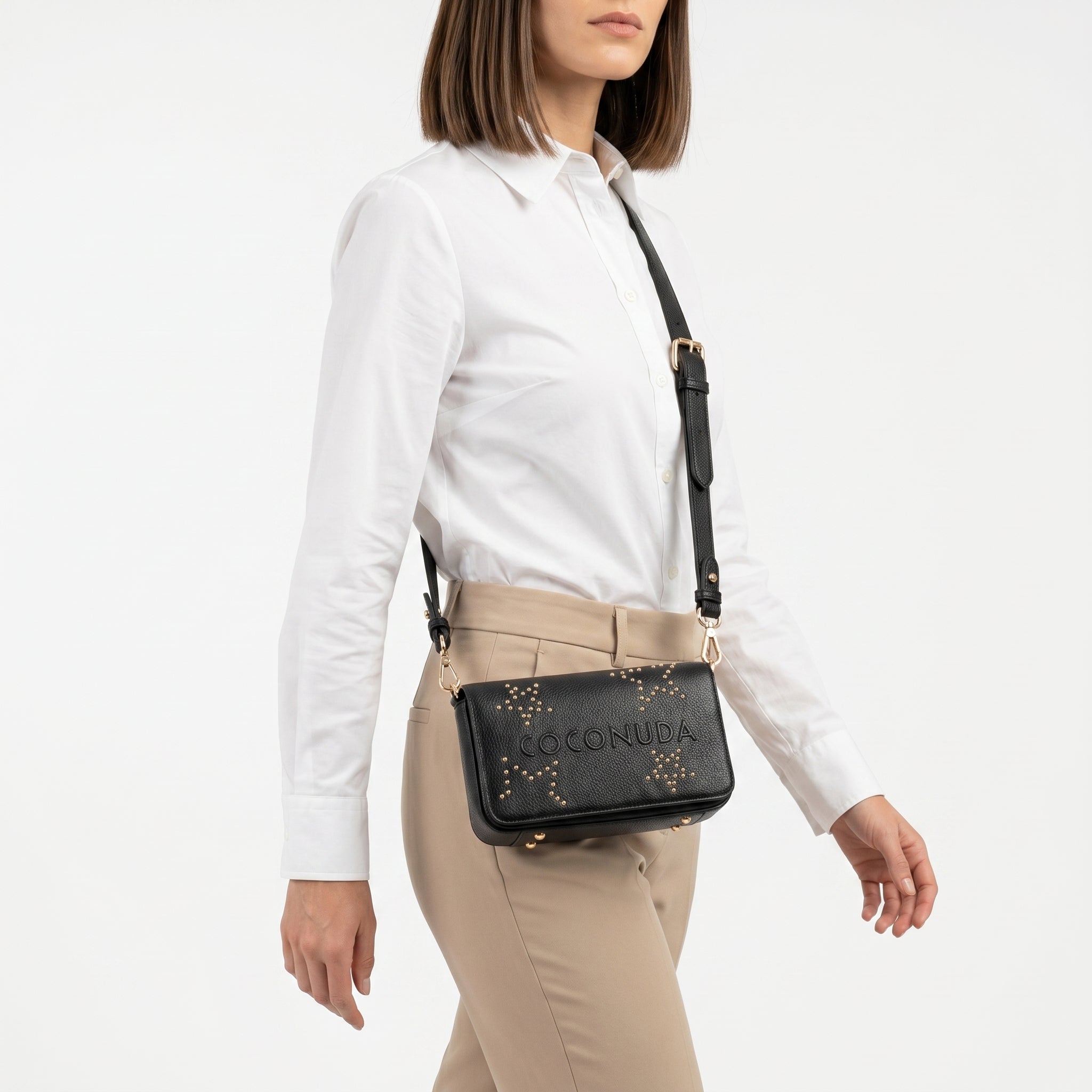 Coconuda Borsa Tracolla in Ecopelle con Logo in Rilievo e Borchie - Stile Donna Bags