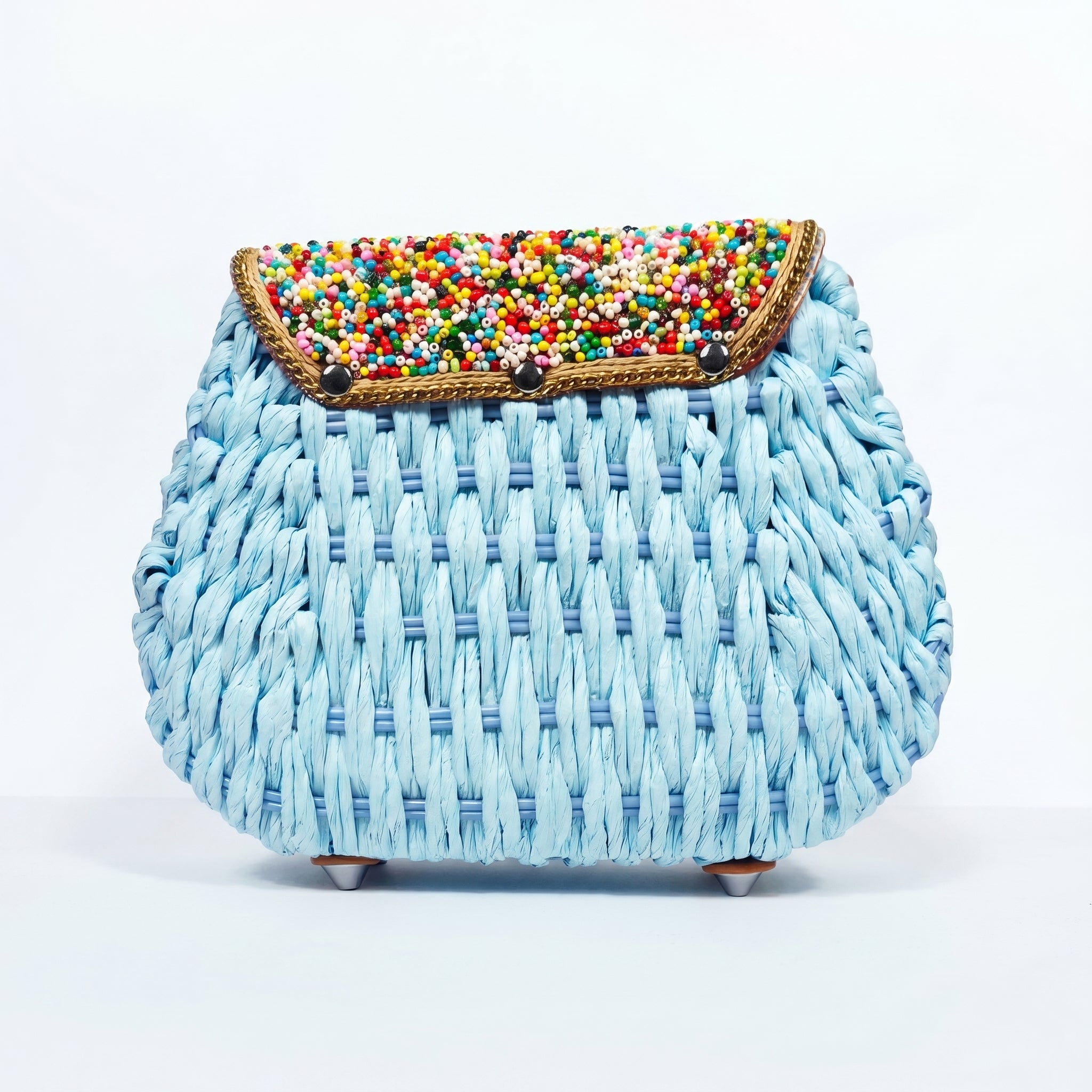 Borsa Tracolla in Rafia Intrecciata con Pattino Ricamato a Perline - Stile Donna Bags