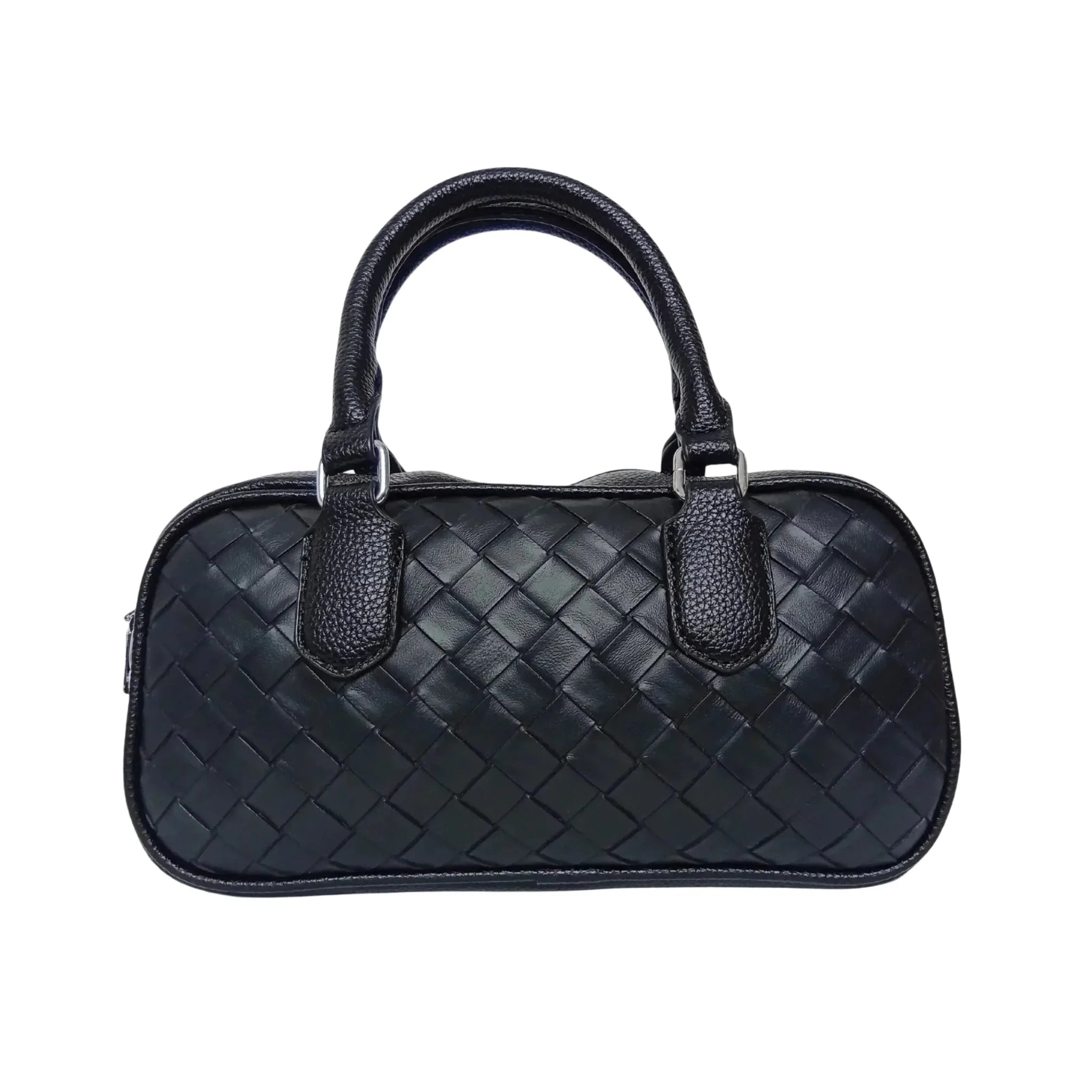 Borsa a Cilindro Intrecciata in Ecopelle Nera con Fodera Microfibra - Stile Donna Bags