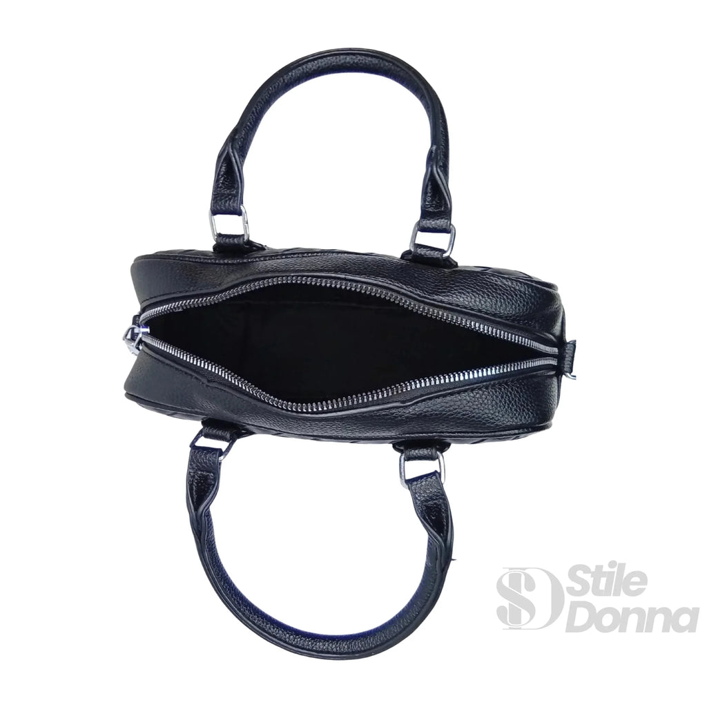 Borsa a Cilindro Intrecciata in Ecopelle Nera con Fodera Microfibra - Stile Donna Bags