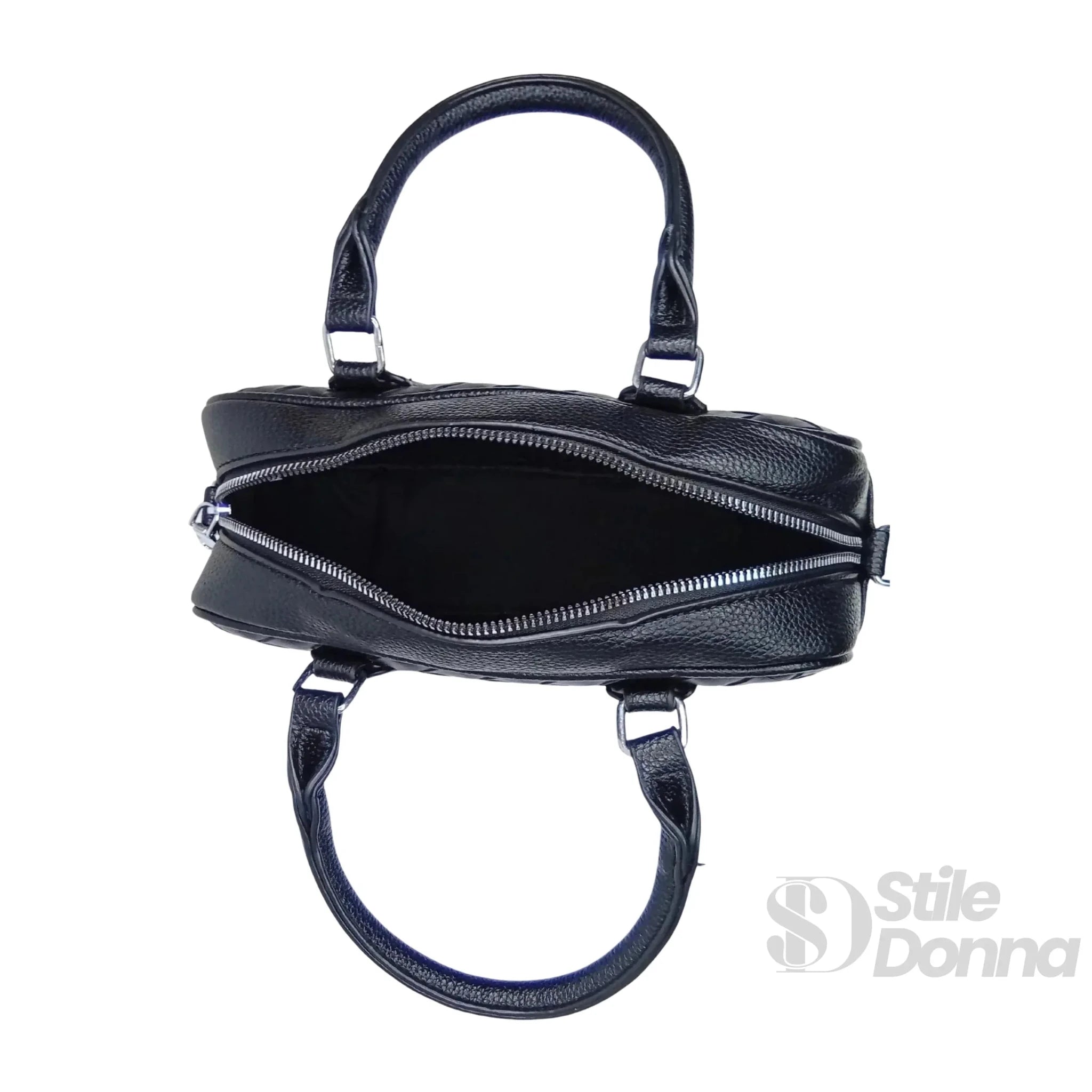 Borsa a Cilindro Intrecciata in Ecopelle Nera con Fodera Microfibra - Stile Donna Bags