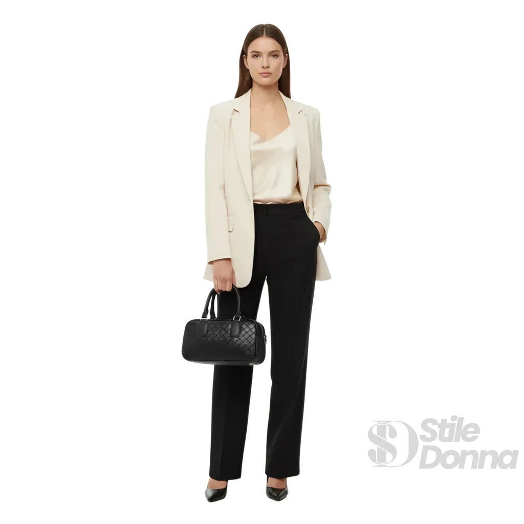 Borsa a Cilindro Intrecciata in Ecopelle Nera con Fodera Microfibra - Stile Donna Bags