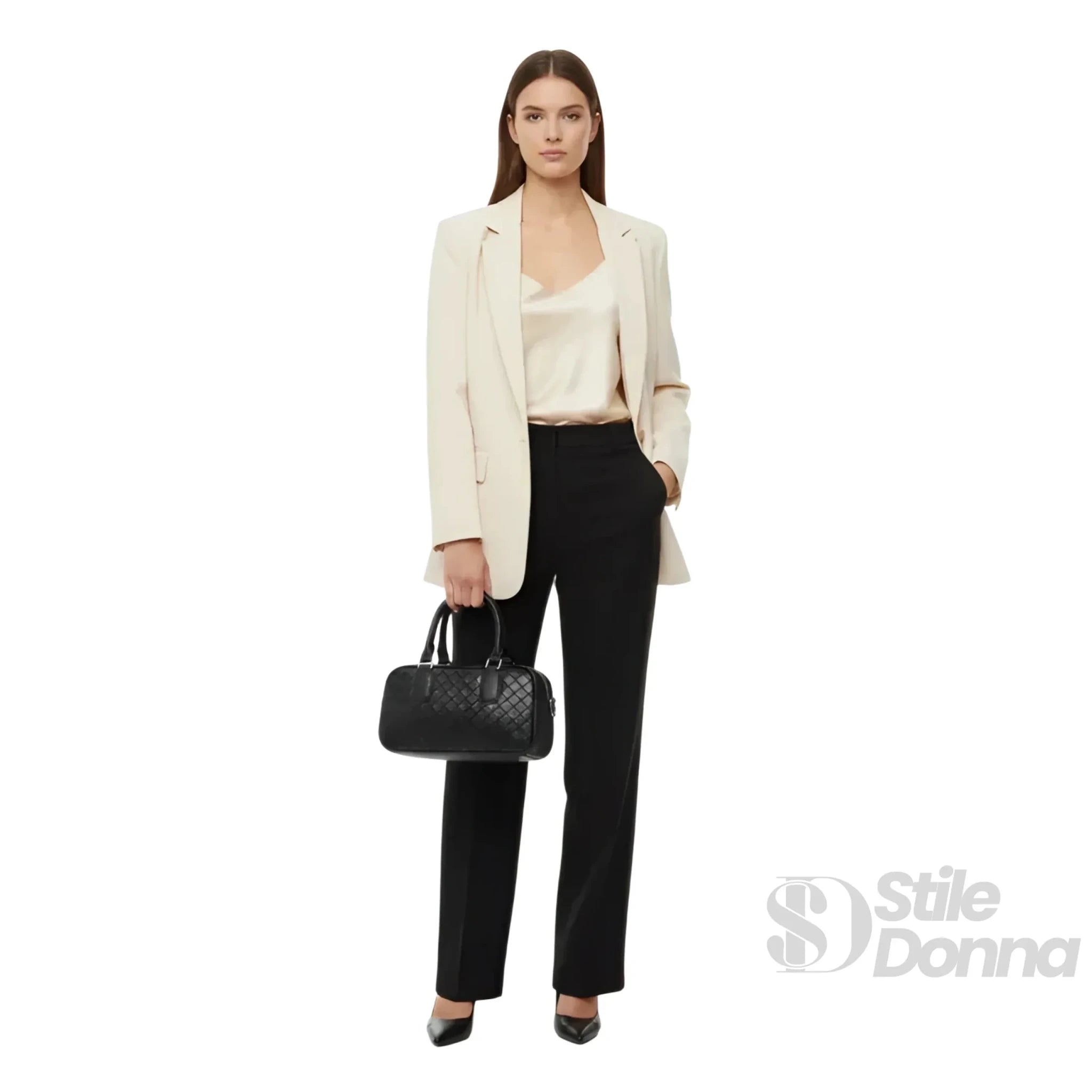 Borsa a Cilindro Intrecciata in Ecopelle Nera con Fodera Microfibra - Stile Donna Bags