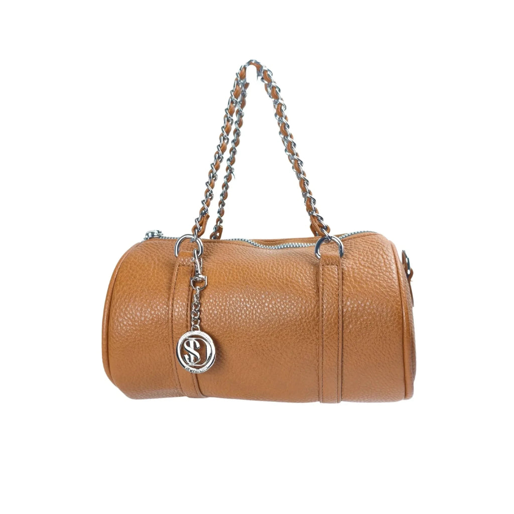 Borsa a Cilindro con Doppio Manico in Ecopelle Design Architettonico - Stile Donna Bags