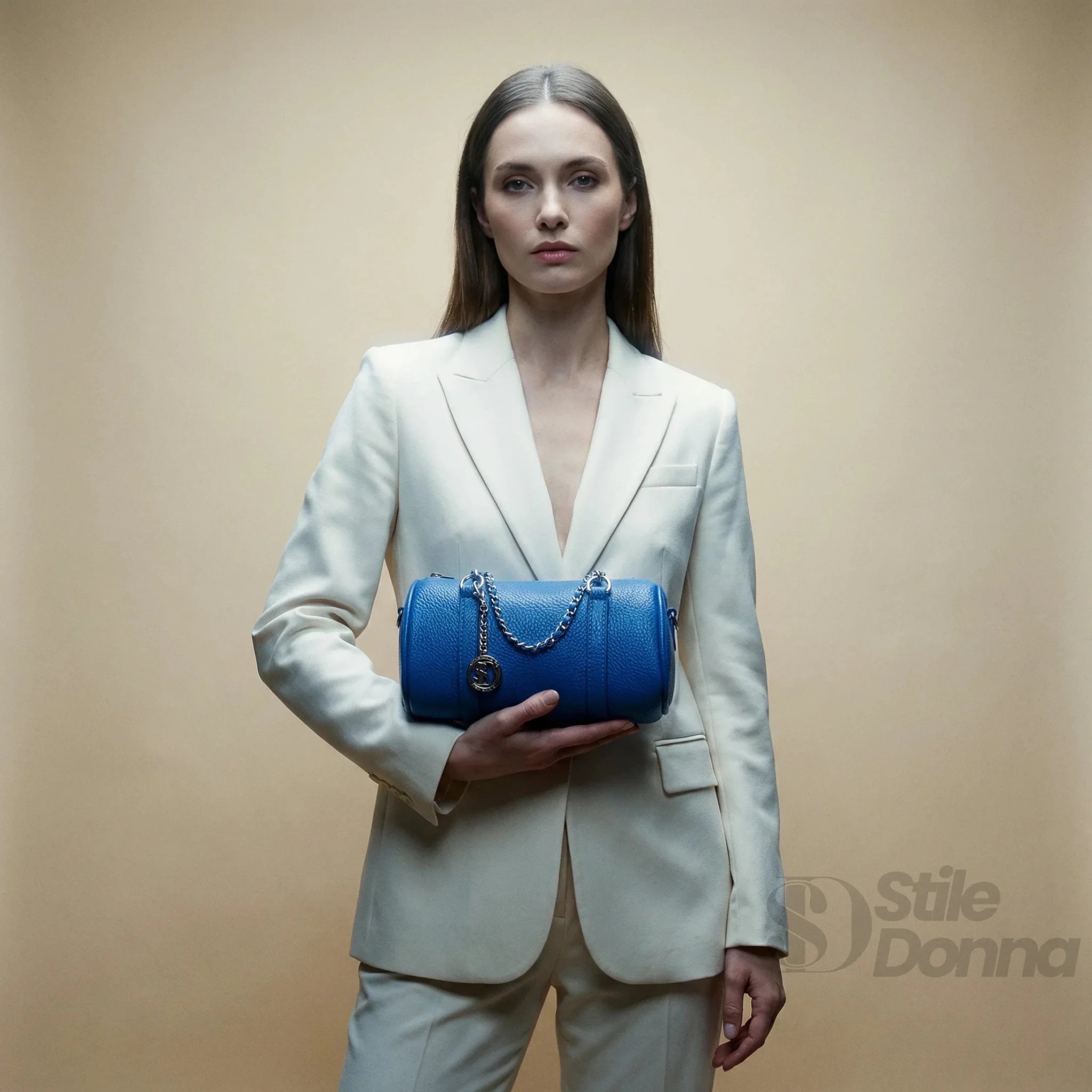 Borsa a Cilindro con Doppio Manico in Ecopelle Design Architettonico - Stile Donna Bags