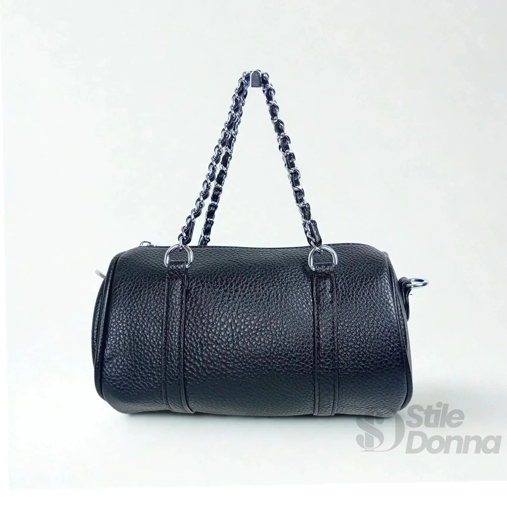 Borsa a Cilindro con Doppio Manico in Ecopelle Design Architettonico - Stile Donna Bags
