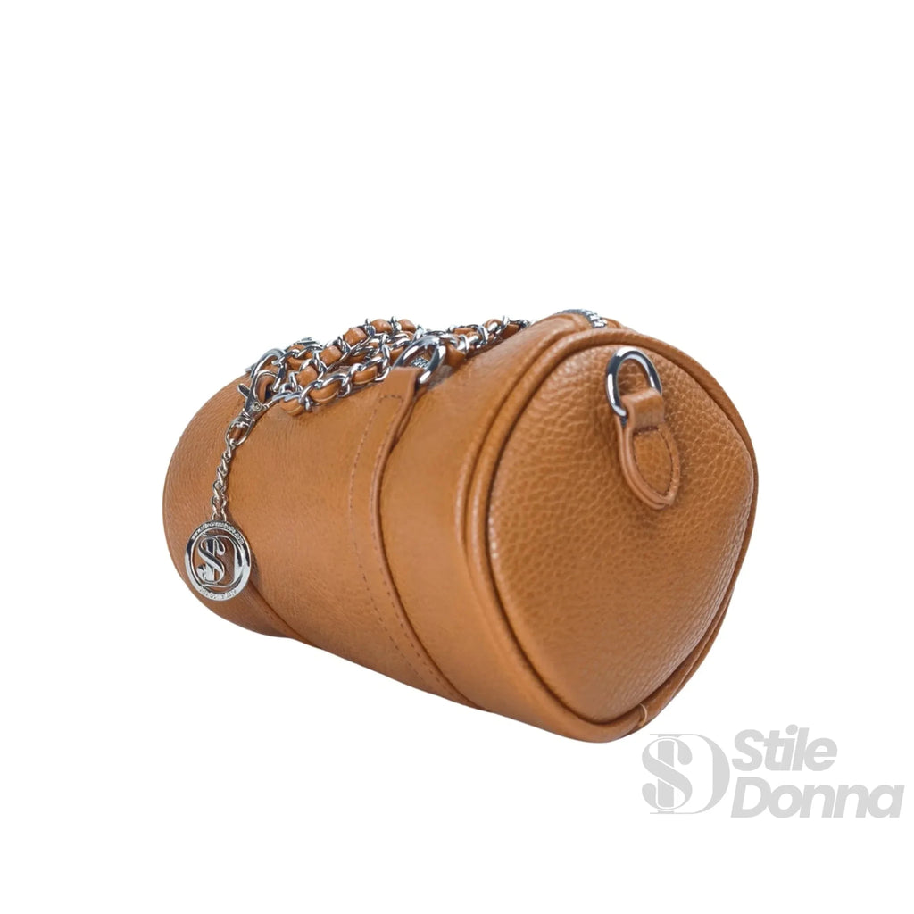 Borsa a Cilindro con Doppio Manico in Ecopelle Design Architettonico - Stile Donna Bags