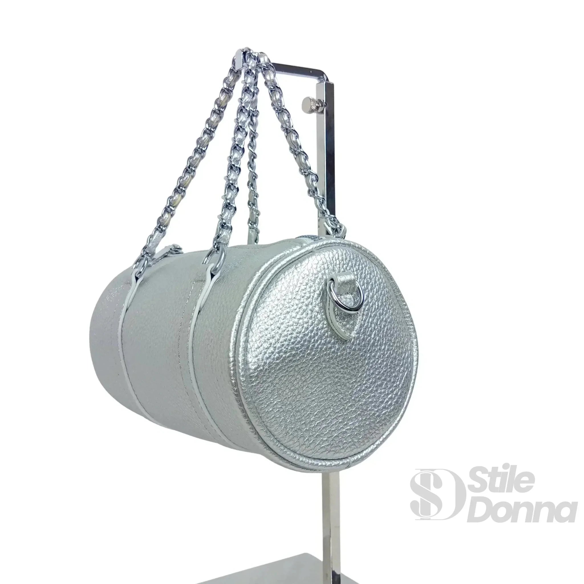 Borsa a Cilindro con Doppio Manico in Ecopelle Design Architettonico - Stile Donna Bags