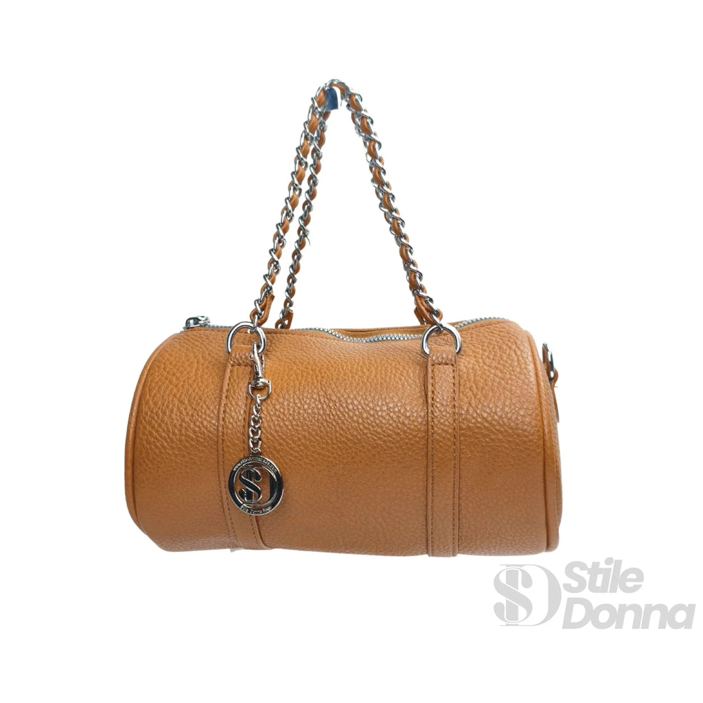 Borsa a Cilindro con Doppio Manico in Ecopelle Design Architettonico - Stile Donna Bags