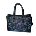Borsa a Mano Nera con Stampa e Tracolla in Ecopelle - Stile Donna Bags