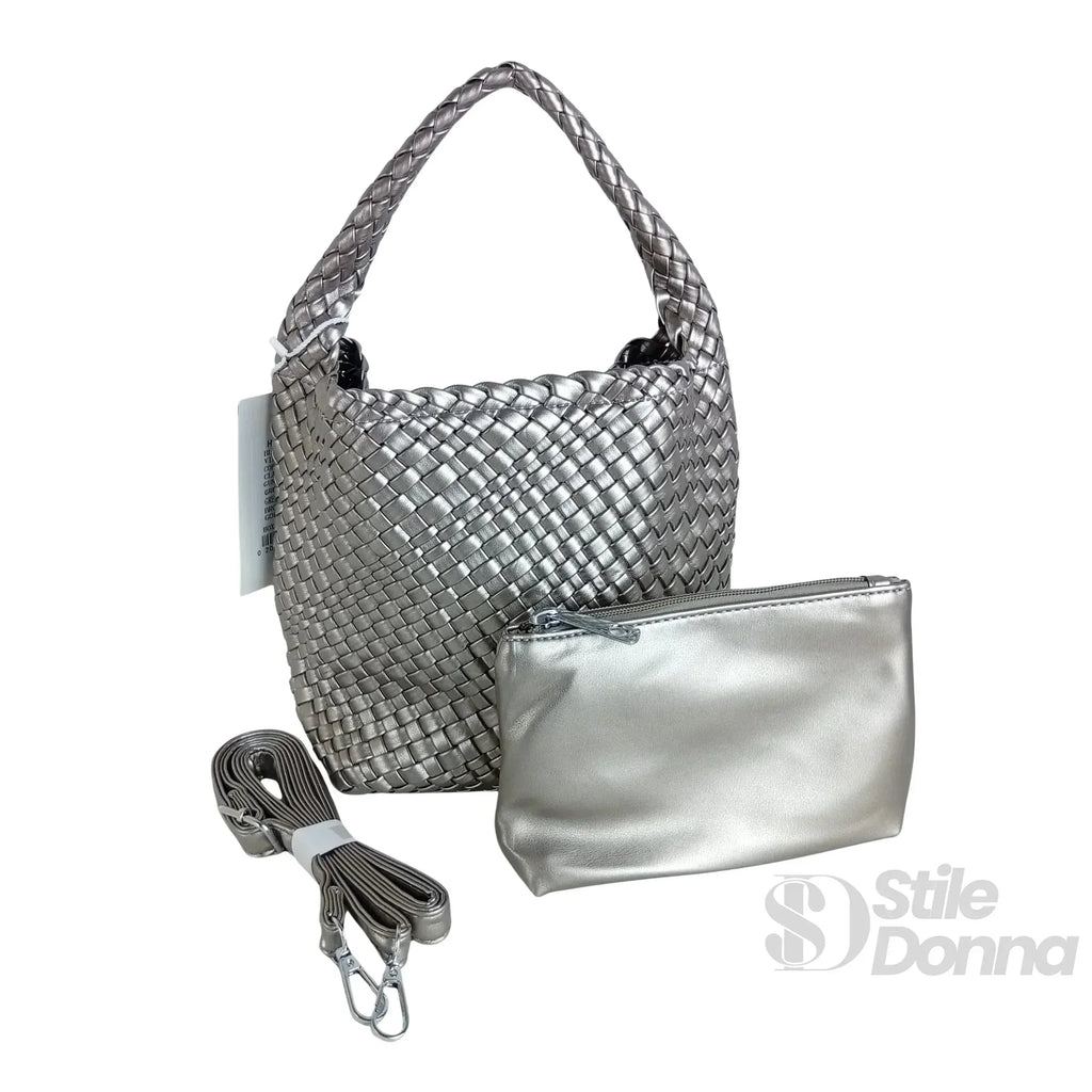 Borsa a Mano in Ecopelle Intrecciata con Tracolla Regolabile - Stile Donna Bags