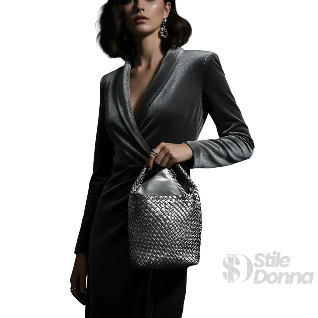 Borsa a Mano in Ecopelle Intrecciata con Tracolla Regolabile - Stile Donna Bags