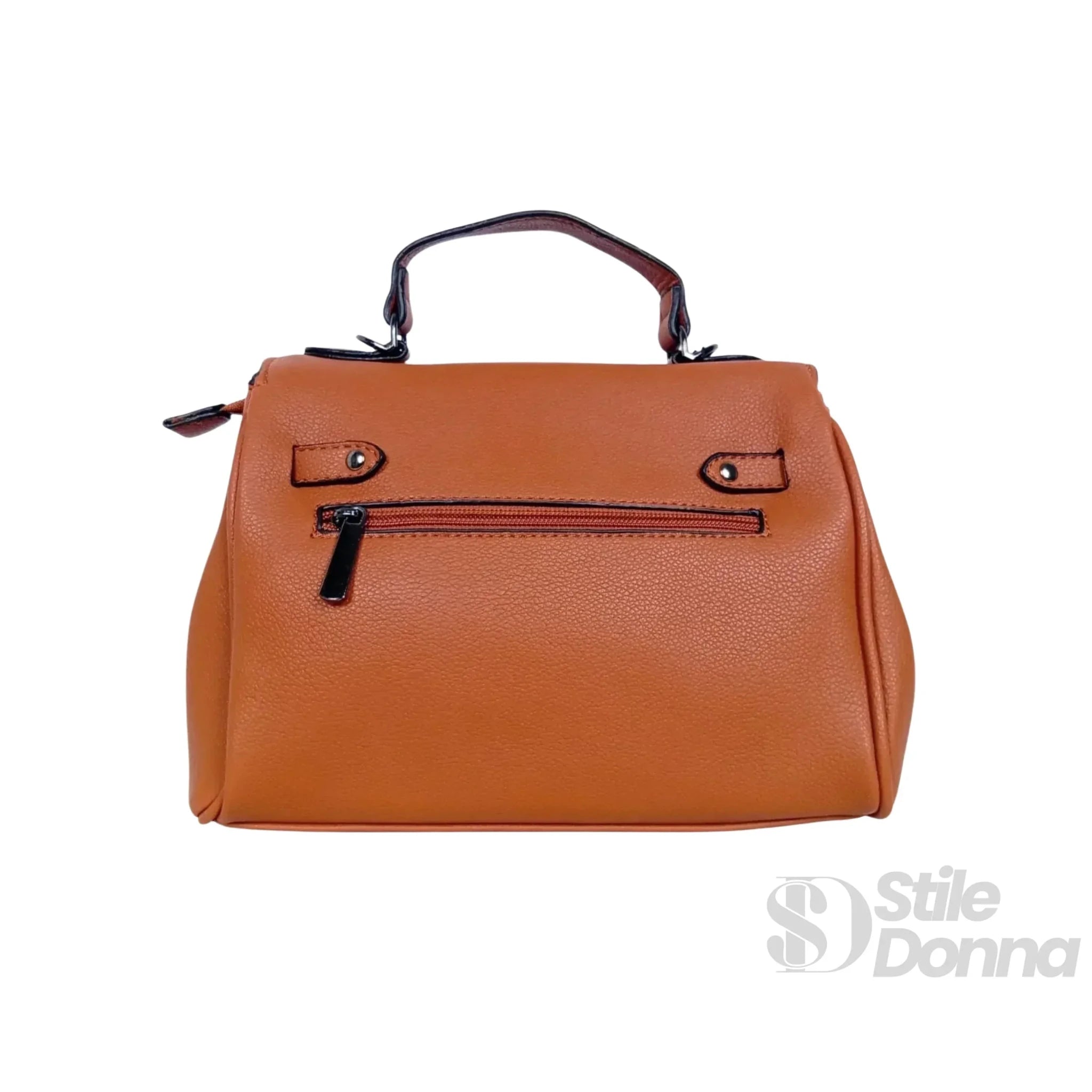 Borsa a Mano in Ecopelle Marrone con Tracolla Rimovibile - Stile Donna Bags
