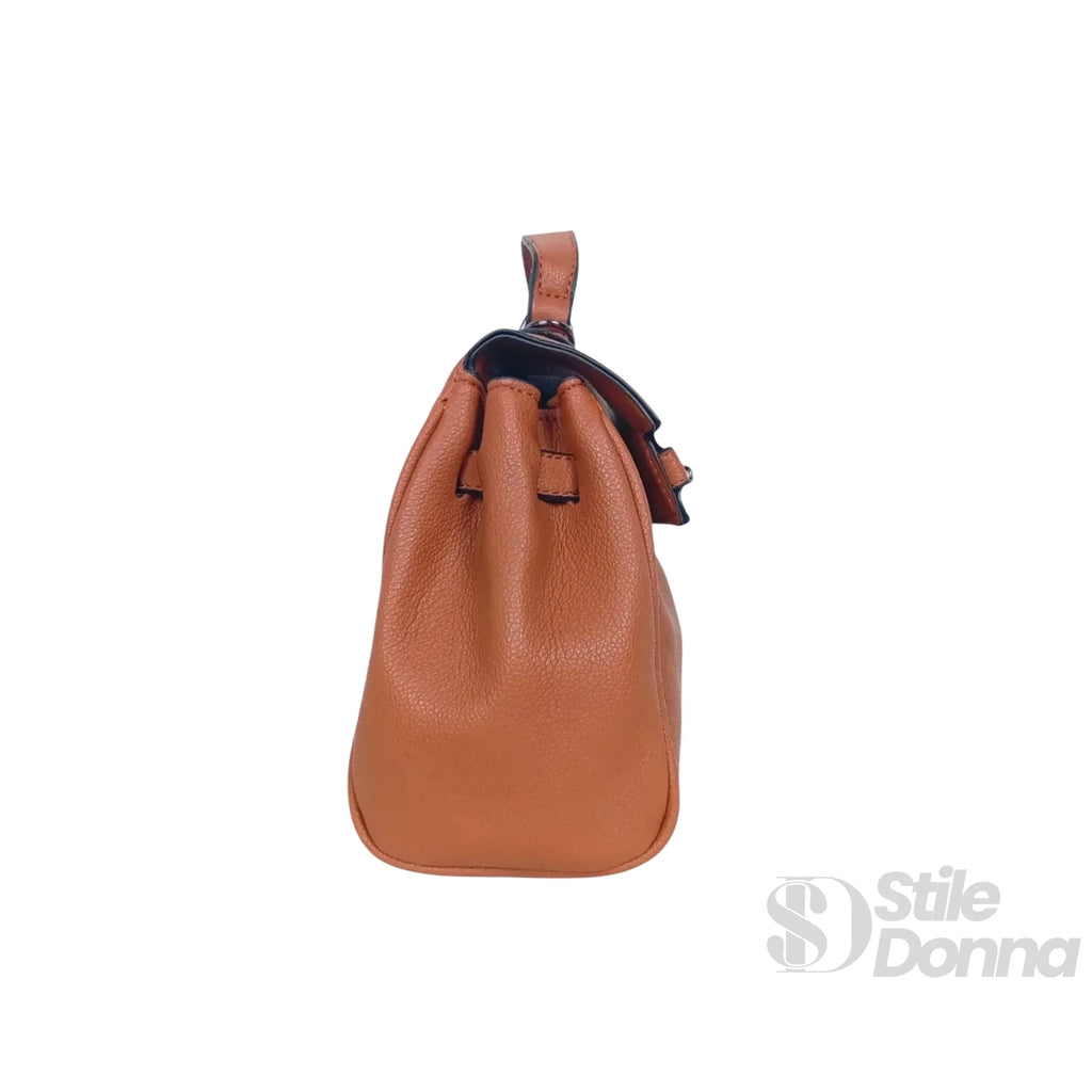 Borsa a Mano in Ecopelle Marrone con Tracolla Rimovibile - Stile Donna Bags