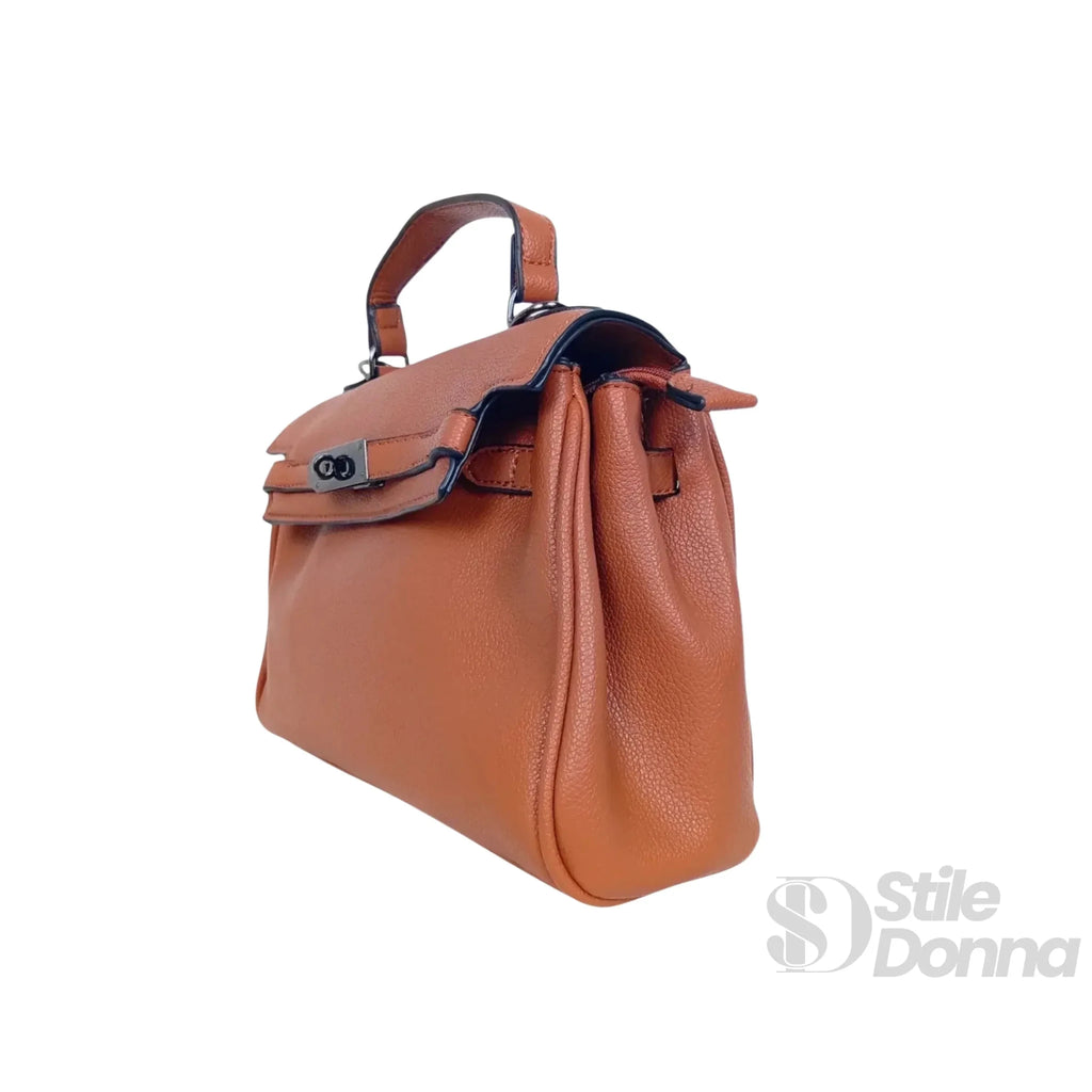 Borsa a Mano in Ecopelle Marrone con Tracolla Rimovibile - Stile Donna Bags
