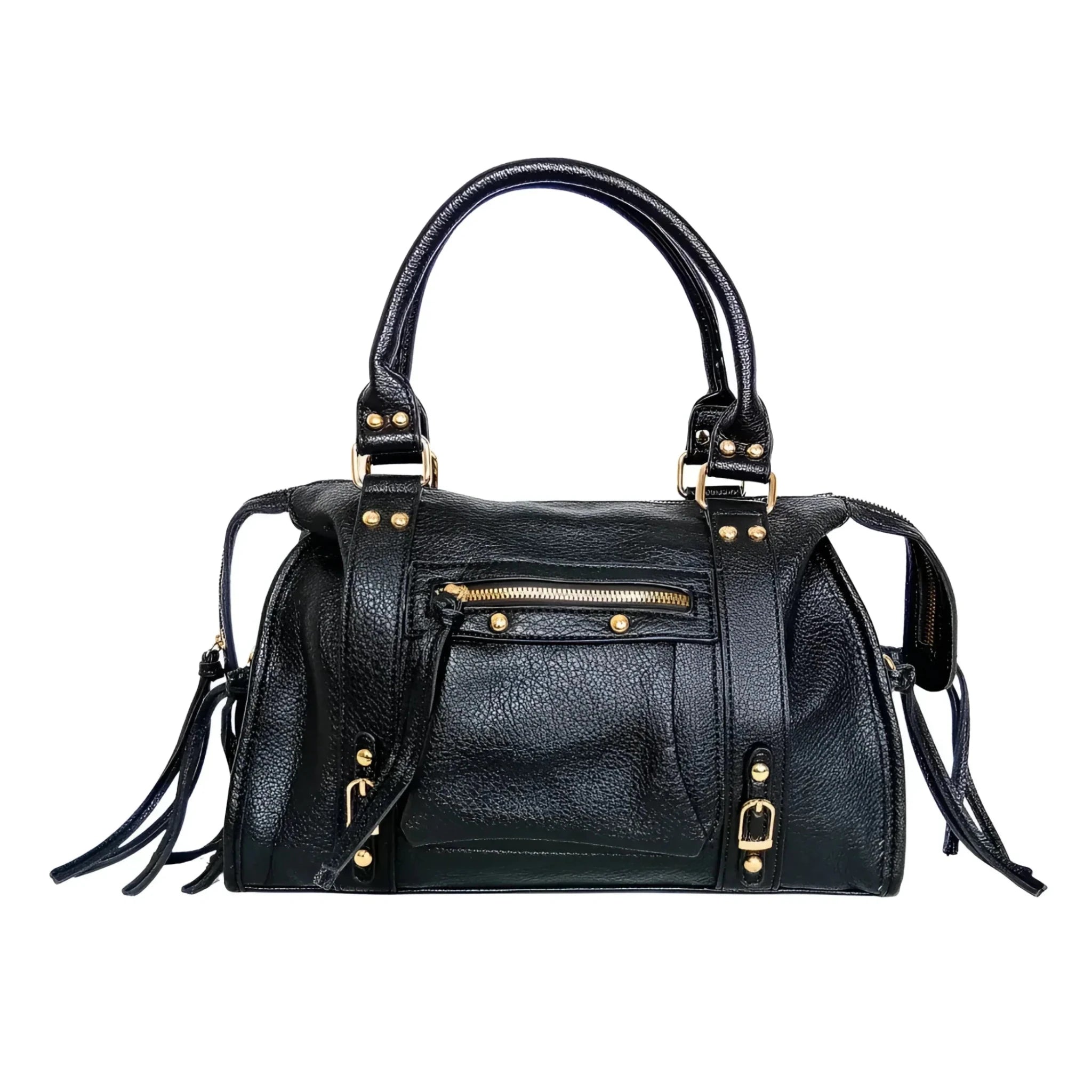 Borsa a Mano in Ecopelle Nera con Hardware Dorato - Stile Donna Bags