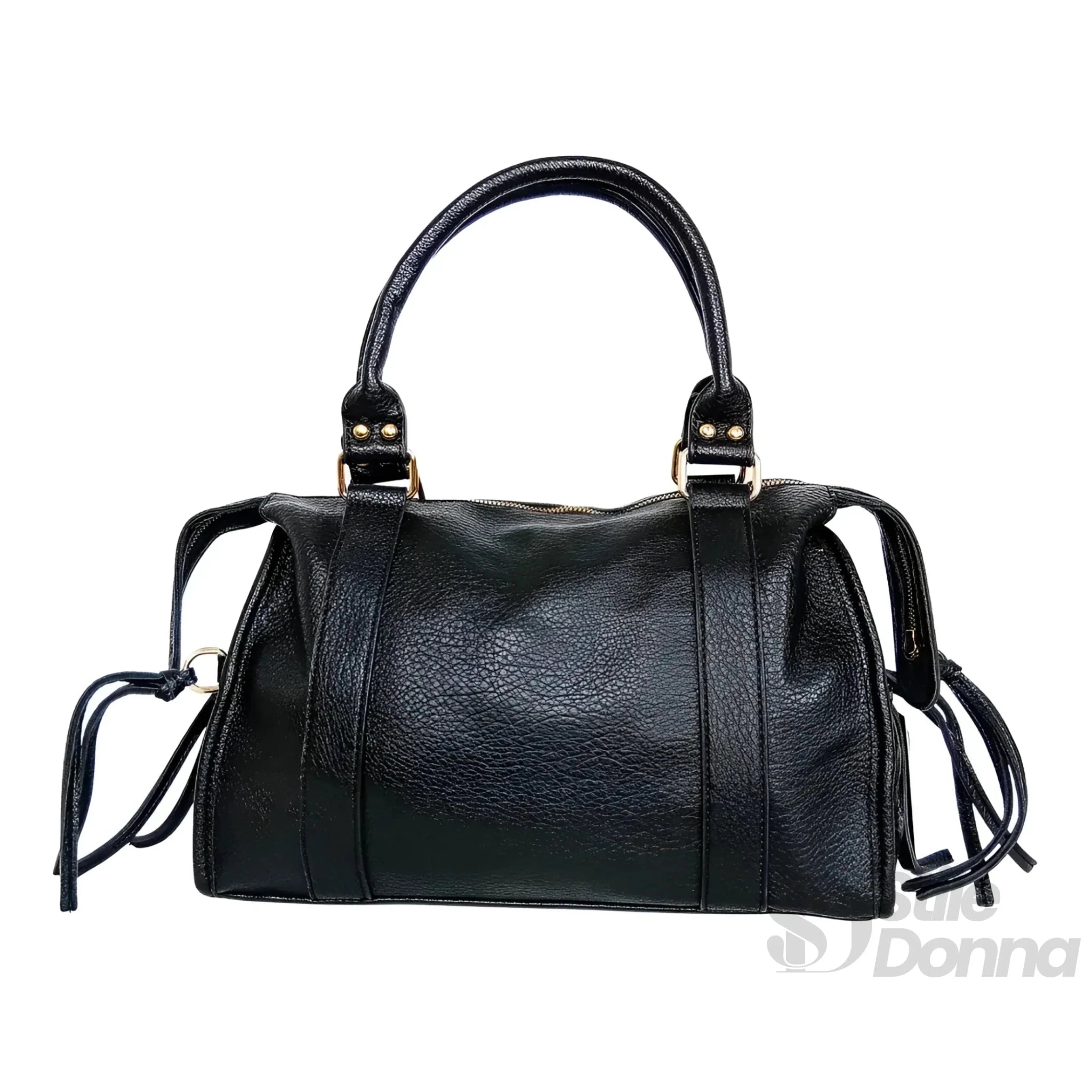 Borsa a Mano in Ecopelle Nera con Hardware Dorato - Stile Donna Bags