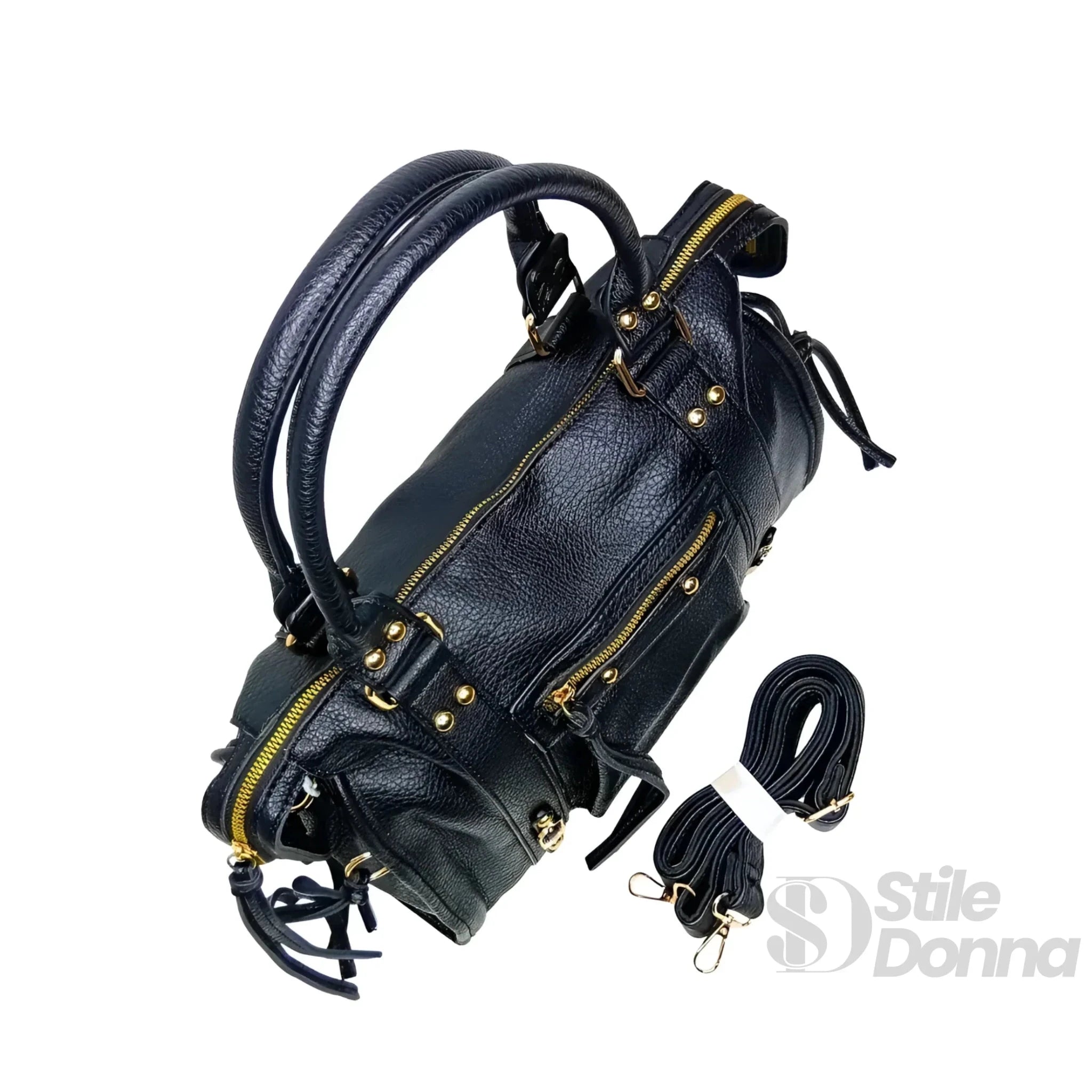 Borsa a Mano in Ecopelle Nera con Hardware Dorato - Stile Donna Bags