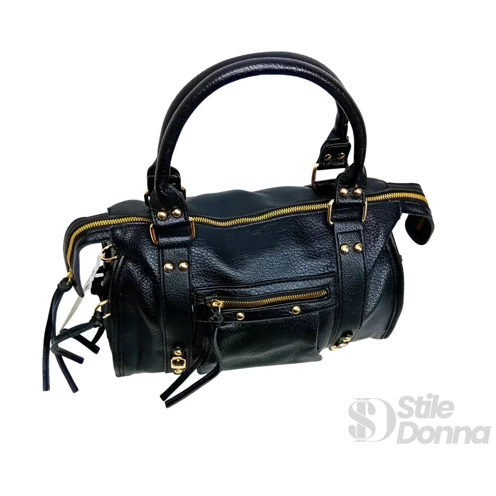 Borsa a Mano in Ecopelle Nera con Hardware Dorato - Stile Donna Bags