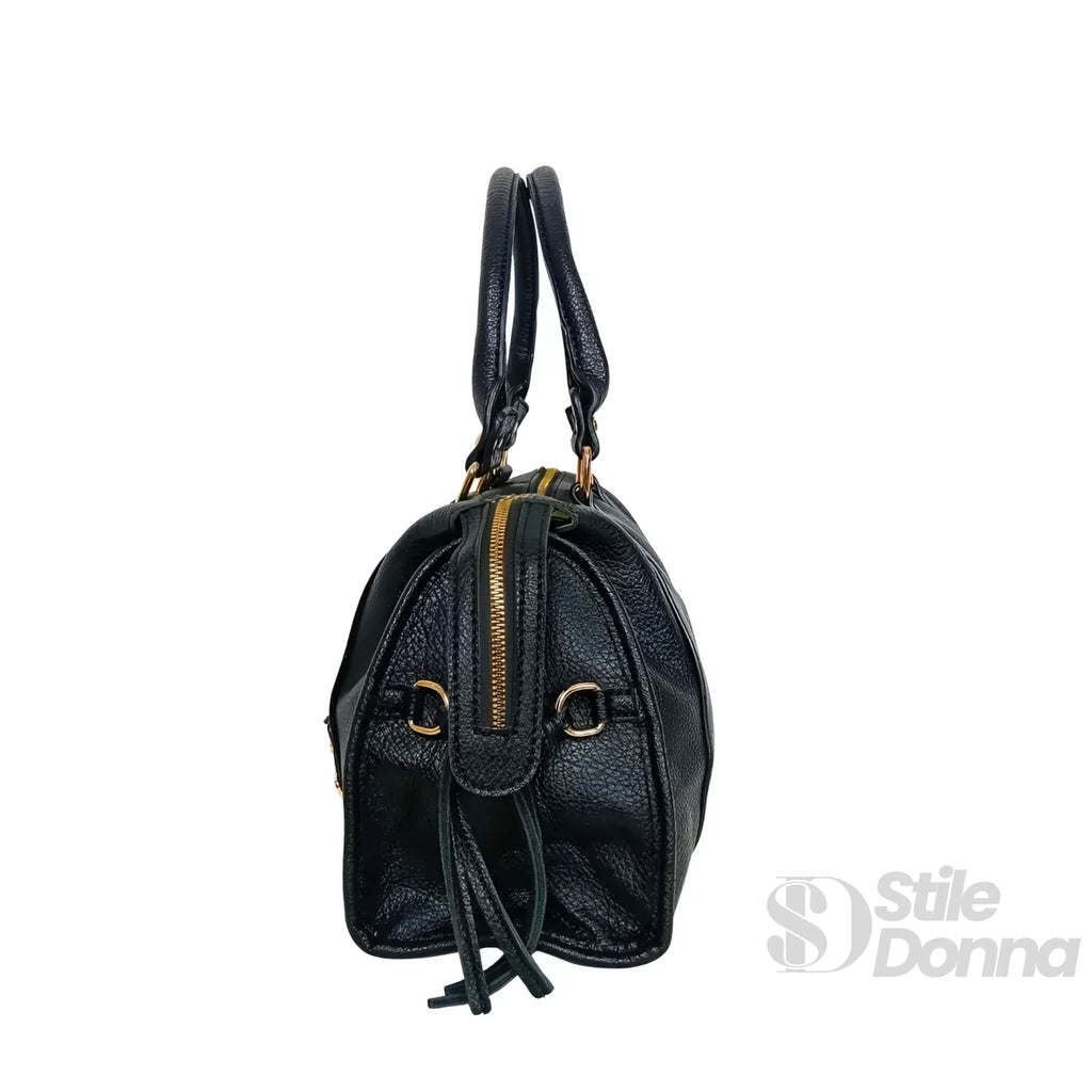 Borsa a Mano in Ecopelle Nera con Hardware Dorato - Stile Donna Bags
