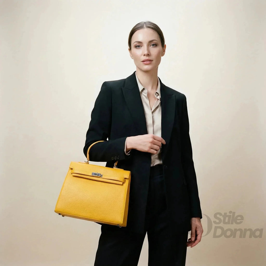Borsa a Mano in Ecopelle con Dettagli in Metallo Argentato - Stile Donna Bags