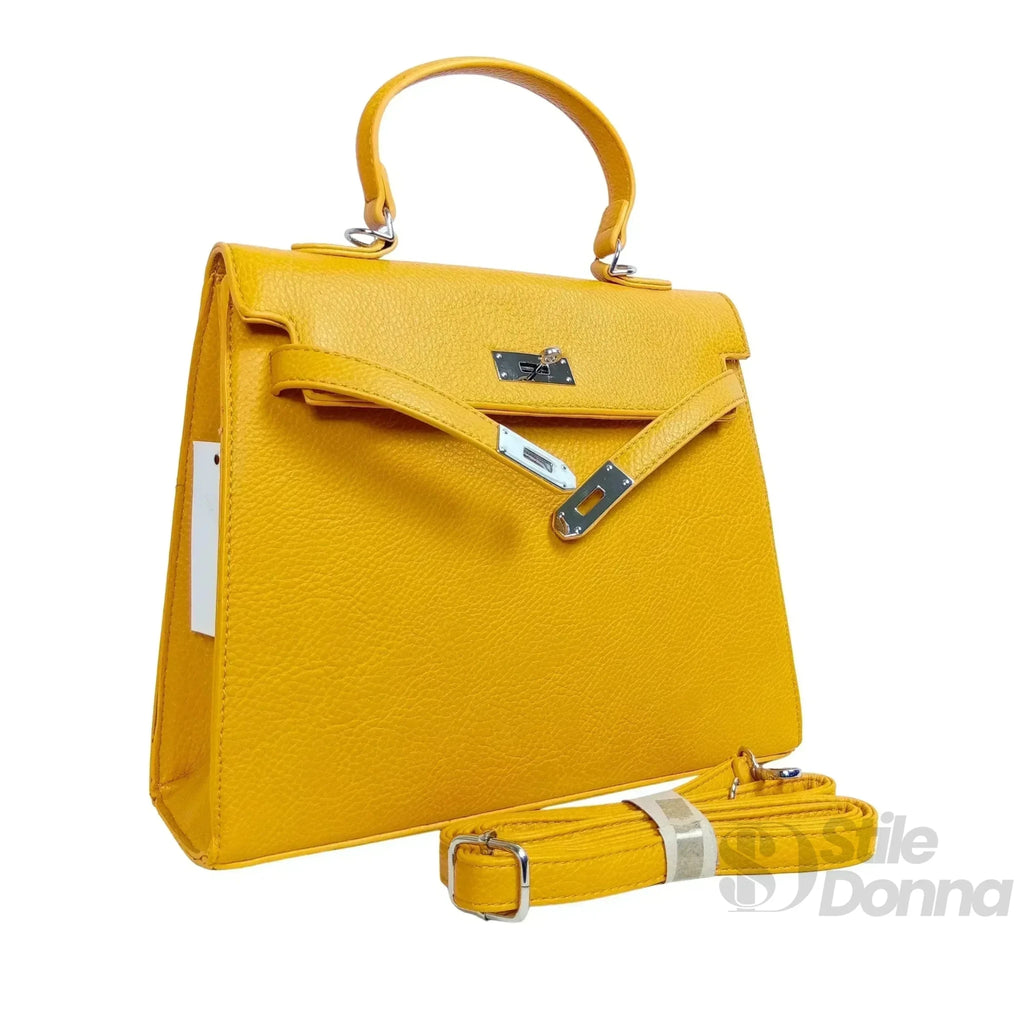 Borsa a Mano in Ecopelle con Dettagli in Metallo Argentato - Stile Donna Bags