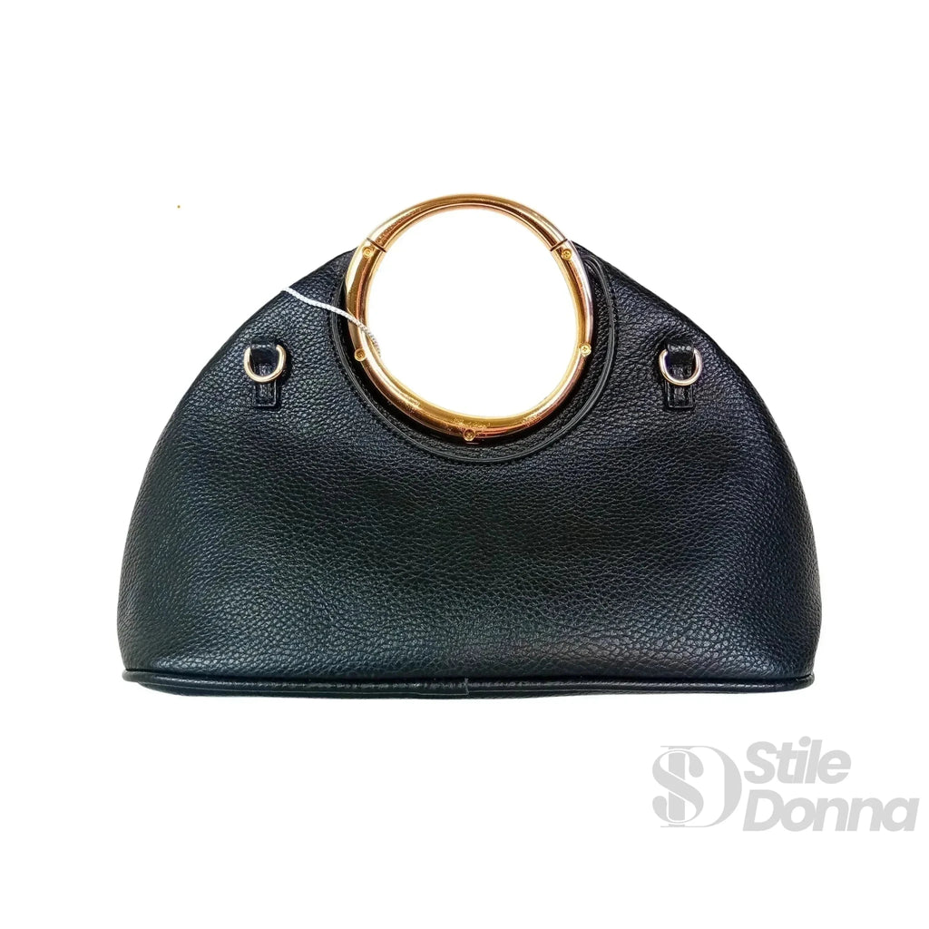 Borsa a Mano in Ecopelle con Manico Circolare Dorato - Stile Donna Bags