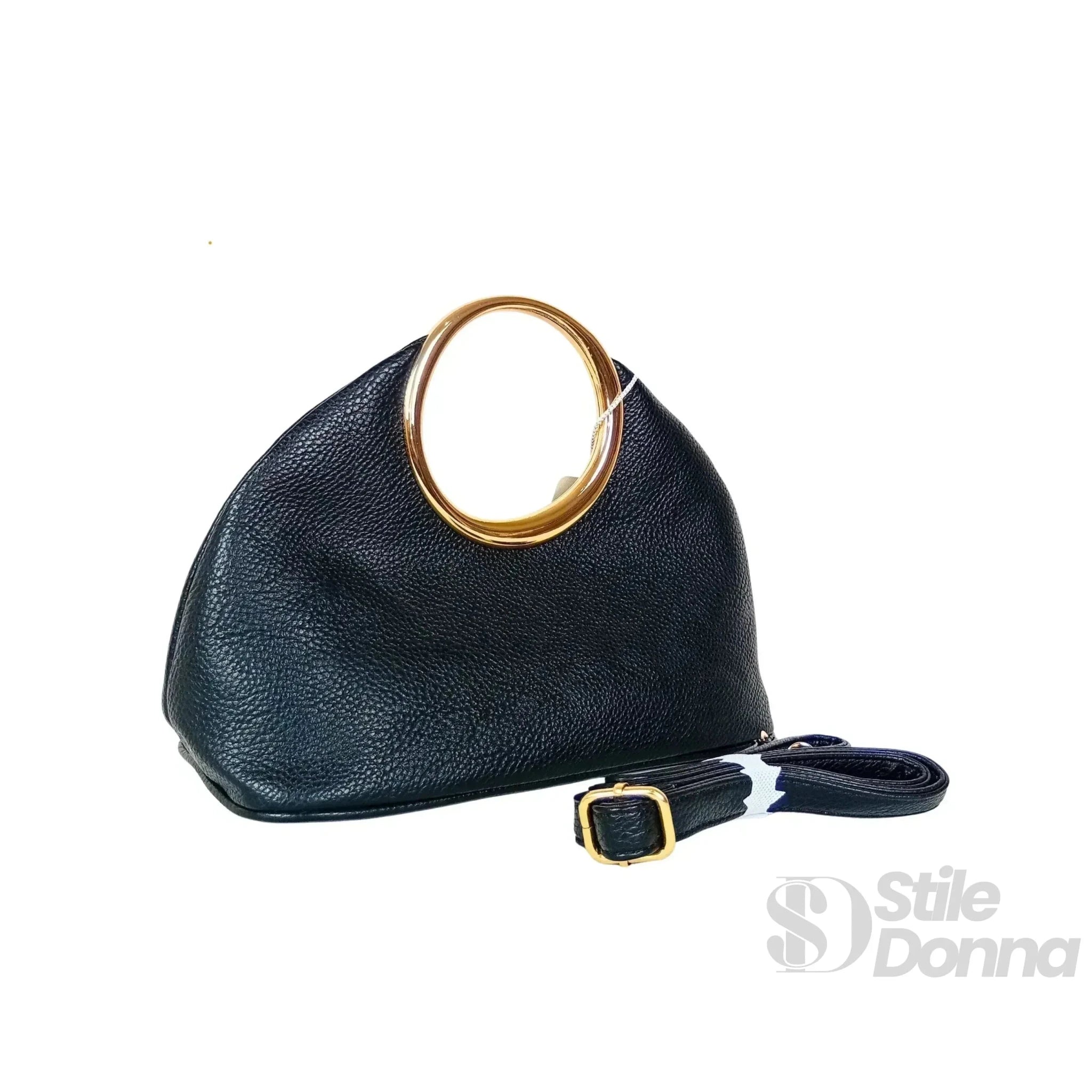 Borsa a Mano in Ecopelle con Manico Circolare Dorato - Stile Donna Bags