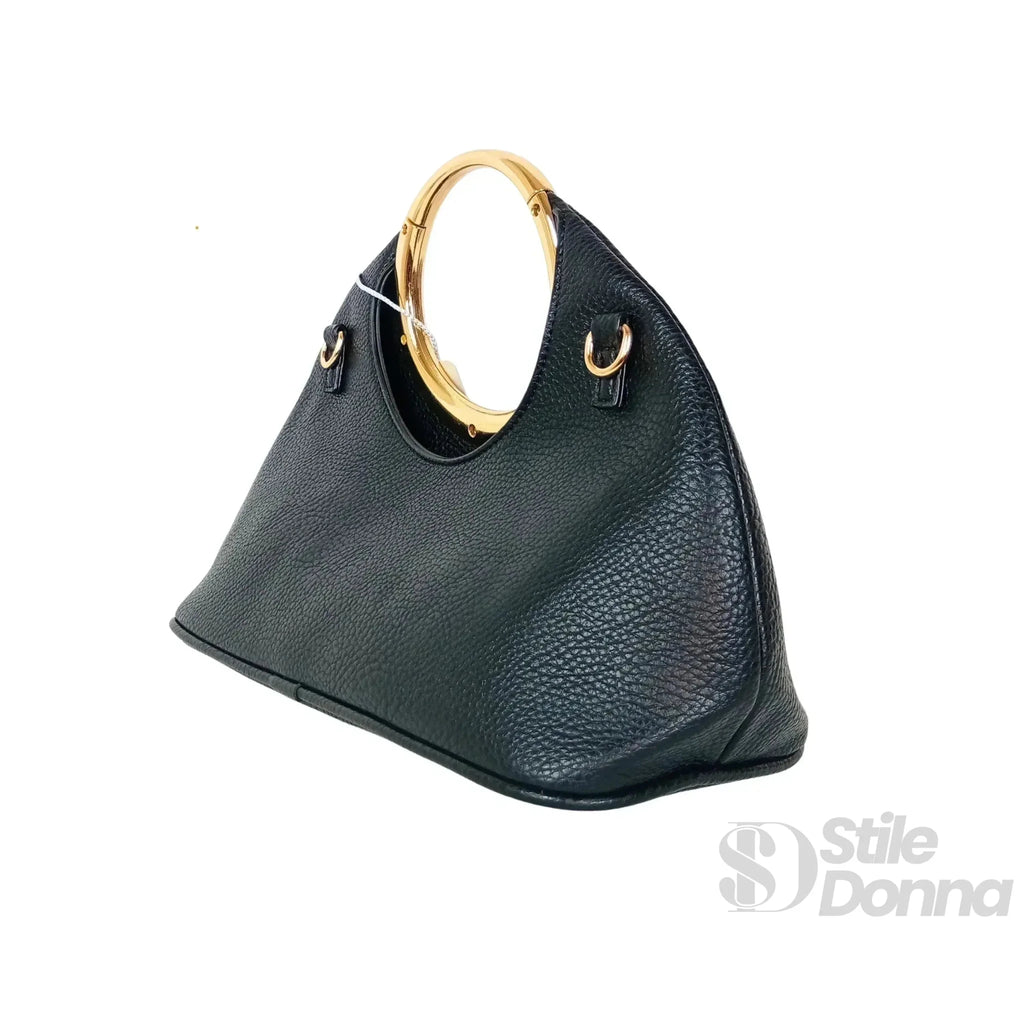 Borsa a Mano in Ecopelle con Manico Circolare Dorato - Stile Donna Bags