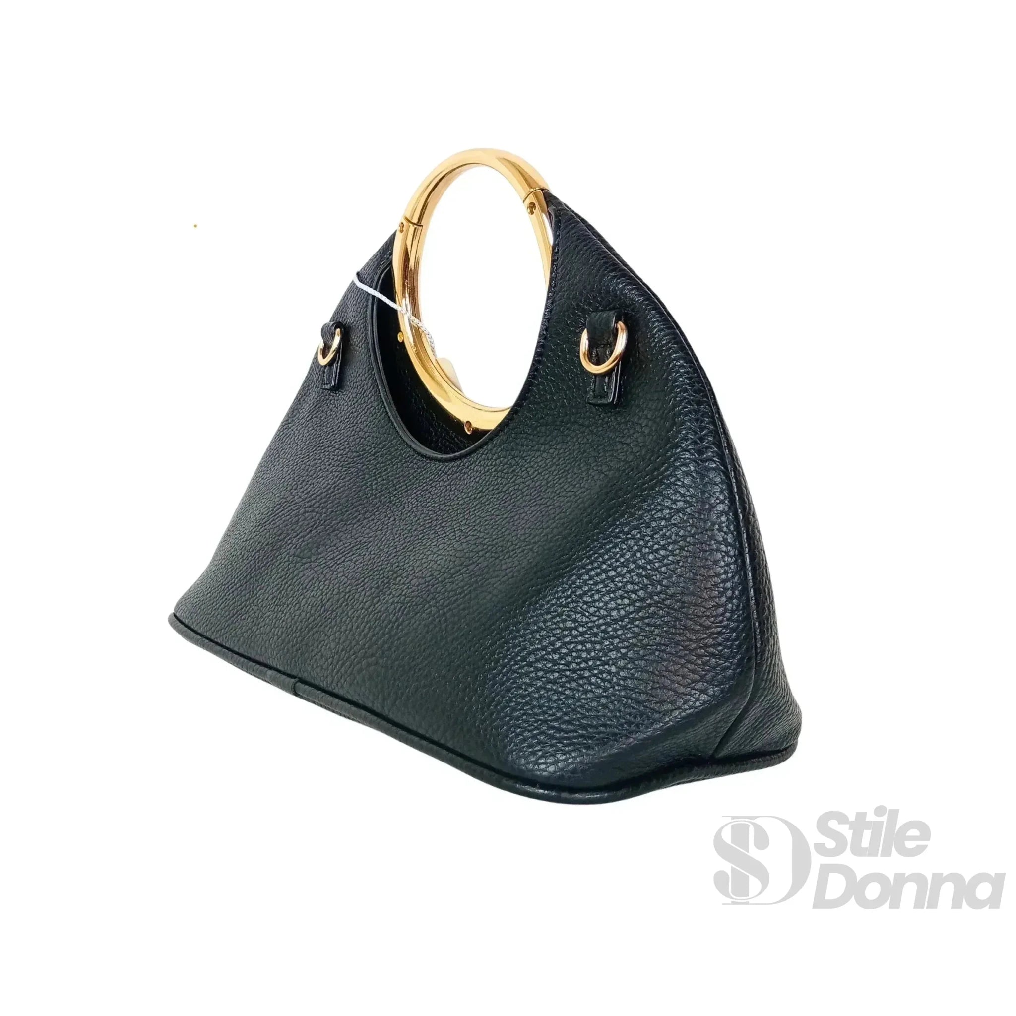 Borsa a Mano in Ecopelle con Manico Circolare Dorato - Stile Donna Bags