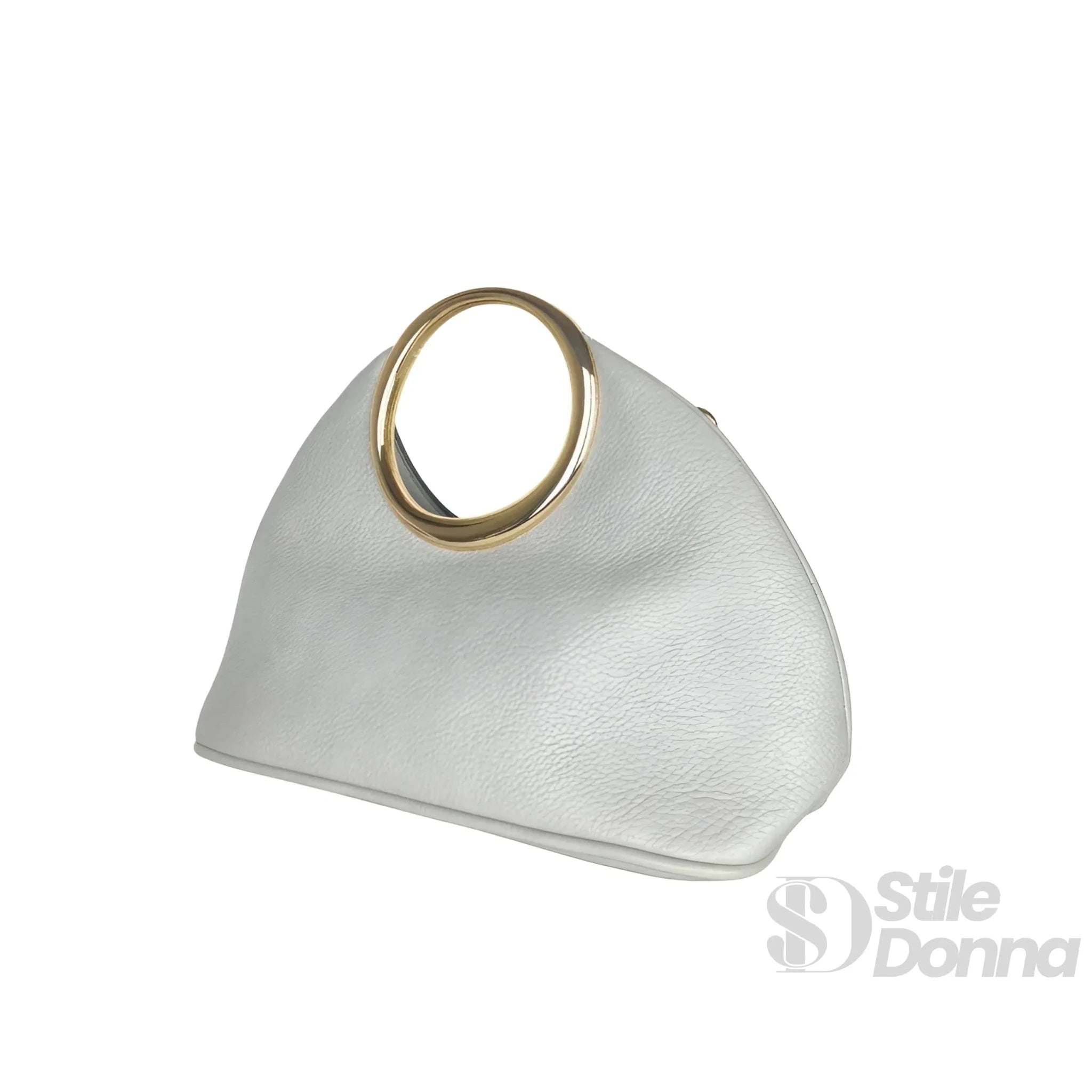 Borsa a Mano in Ecopelle con Manico Circolare Dorato - Stile Donna Bags