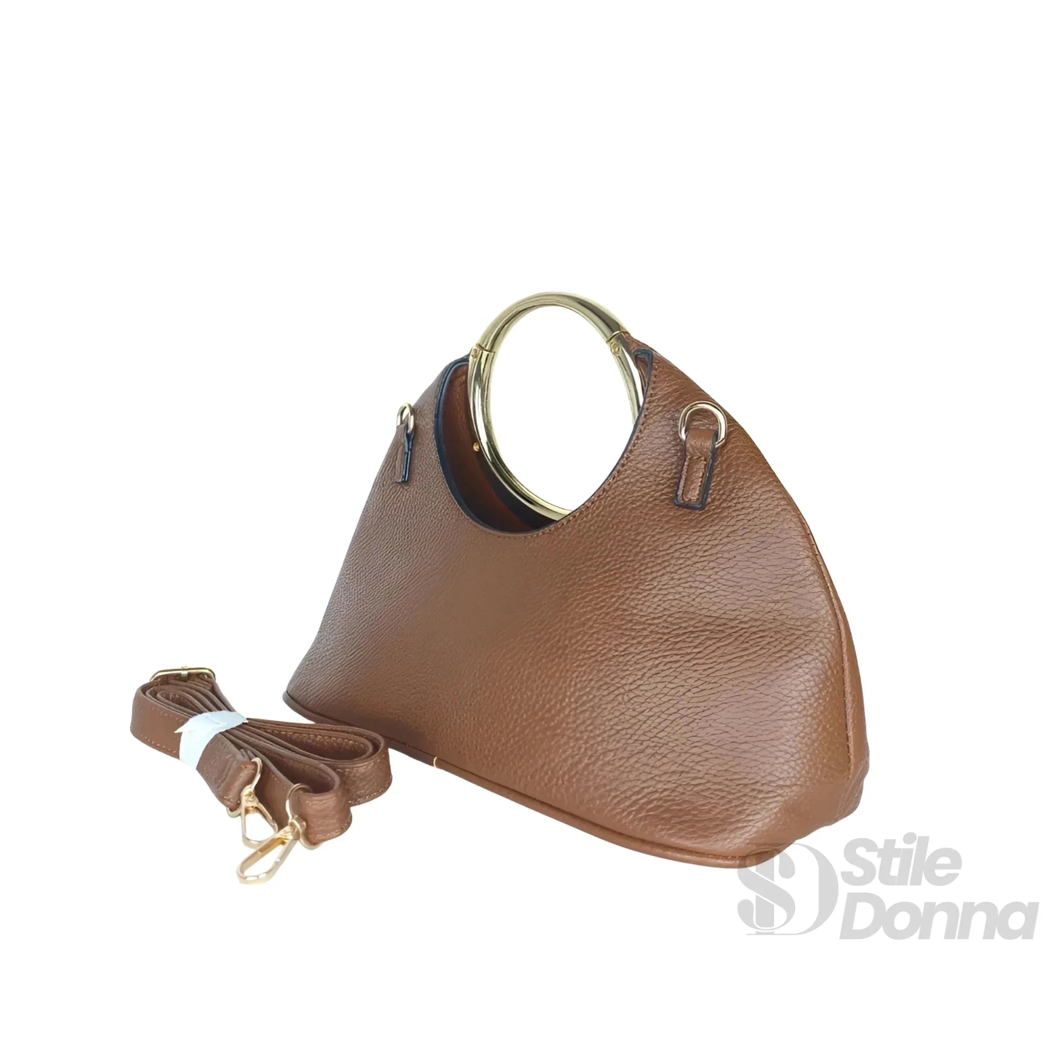 Borsa a Mano in Ecopelle con Manico Circolare Dorato - Stile Donna Bags