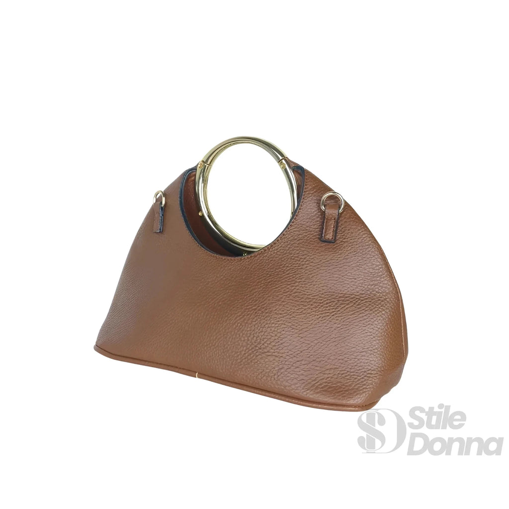 Borsa a Mano in Ecopelle con Manico Circolare Dorato - Stile Donna Bags