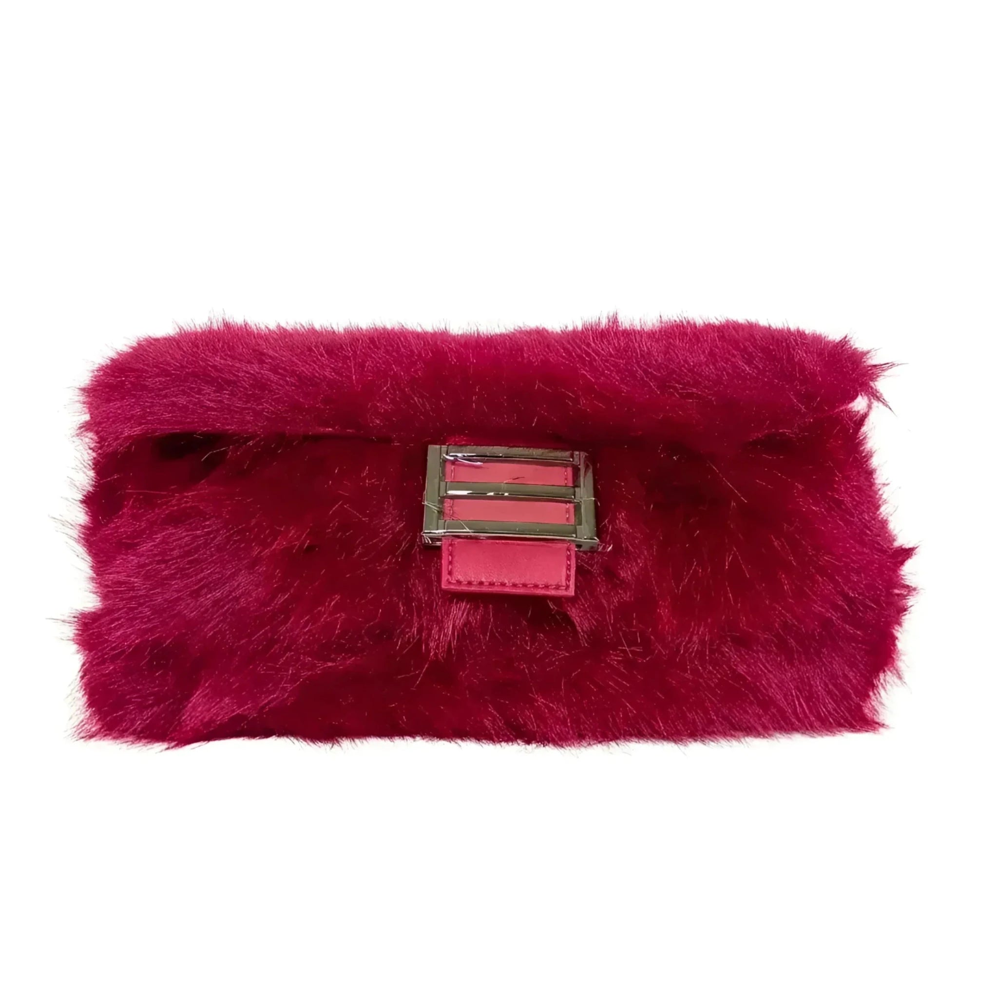 Borsa a Mano in Pelliccia Sintetica Fucsia con Manico e Chiusura Magnetica - Stile Donna Bags