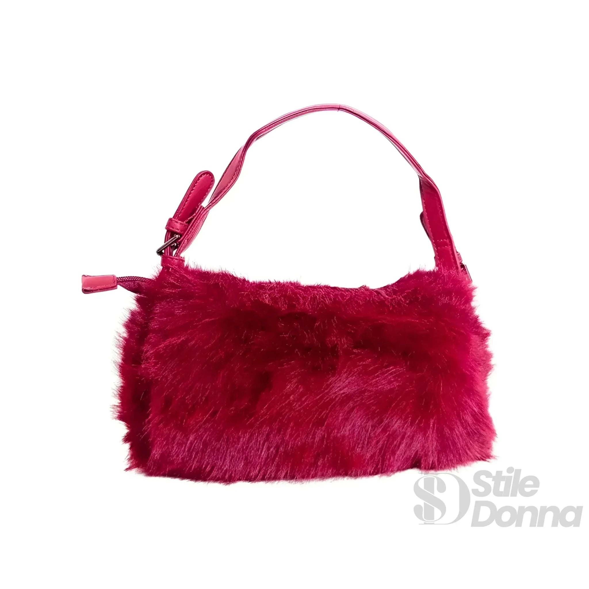 Borsa a Mano in Pelliccia Sintetica Fucsia con Manico e Chiusura Magnetica - Stile Donna Bags