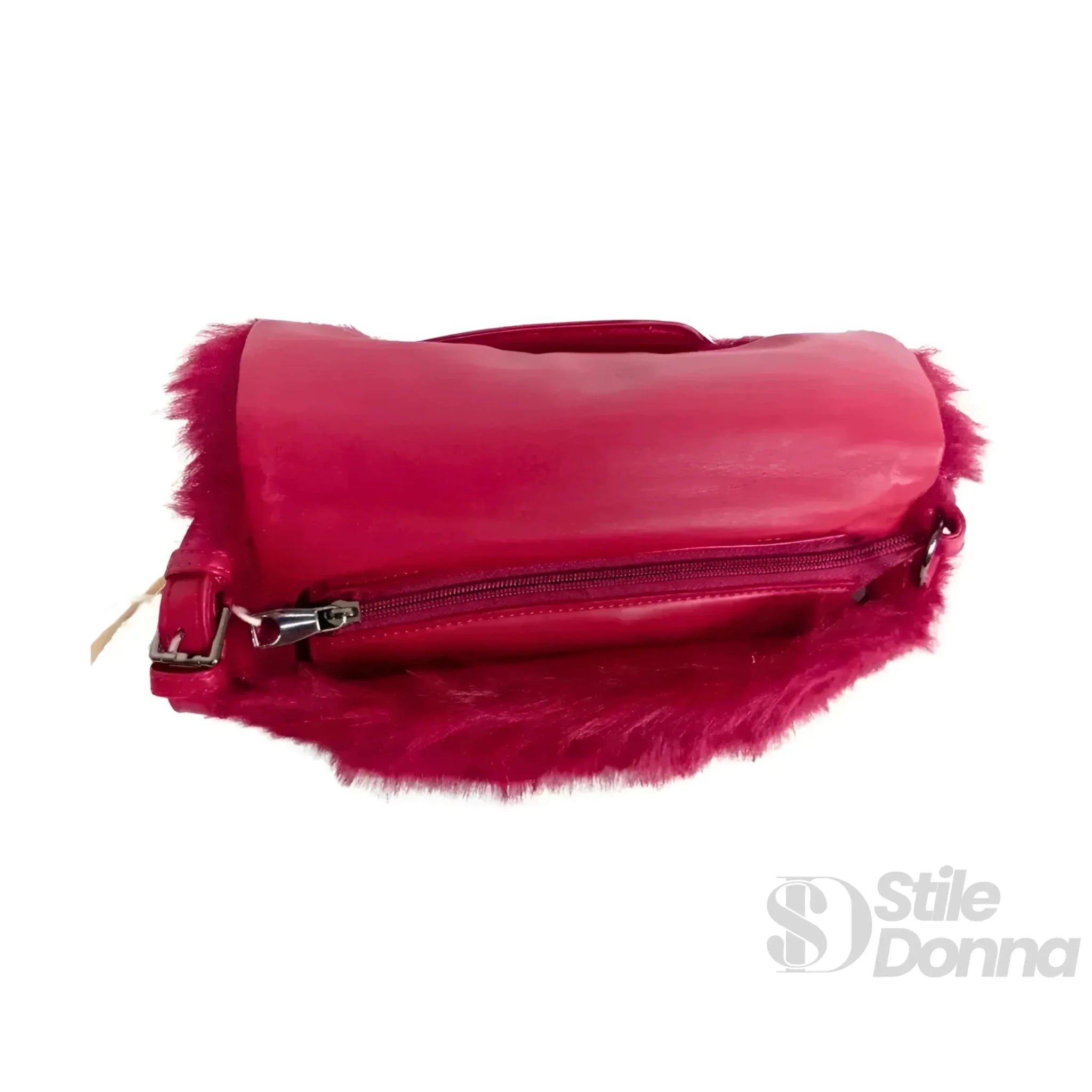 Borsa a Mano in Pelliccia Sintetica Fucsia con Manico e Chiusura Magnetica - Stile Donna Bags