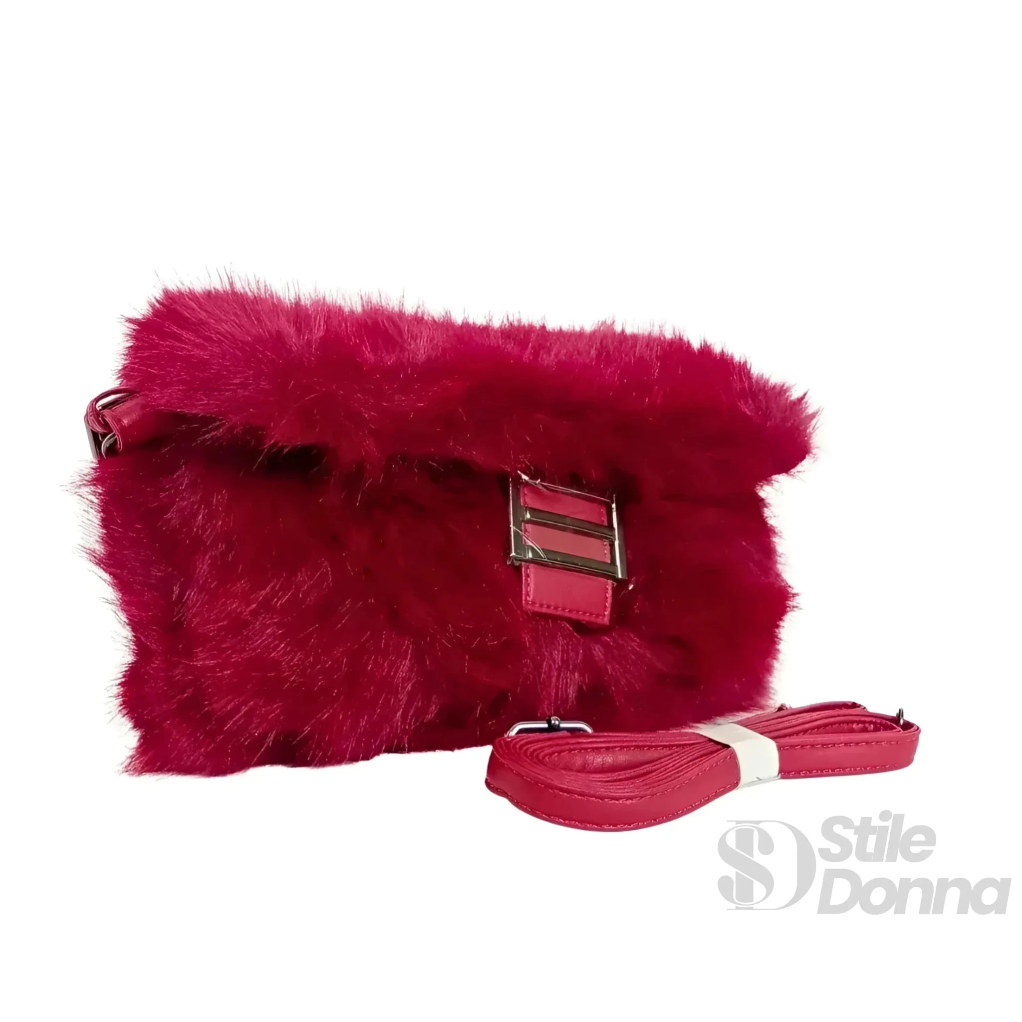 Borsa a Mano in Pelliccia Sintetica Fucsia con Manico e Chiusura Magnetica - Stile Donna Bags